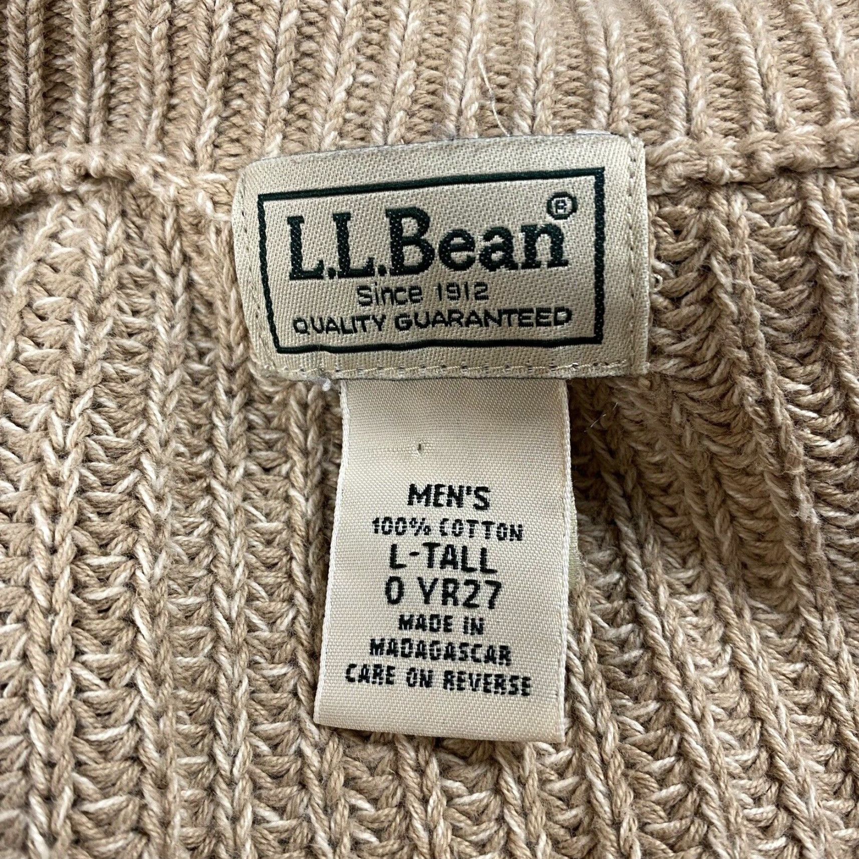 Vintage VINTAGE LL BEAN ZIP KNIT MOCK NECK SWEATER Cotton Mens LT Tall Tan 90s Full Zip Upper Body Knitwear Mens Large Tall? Size US L / EU 52-54 / 3 - 3 Thumbnail