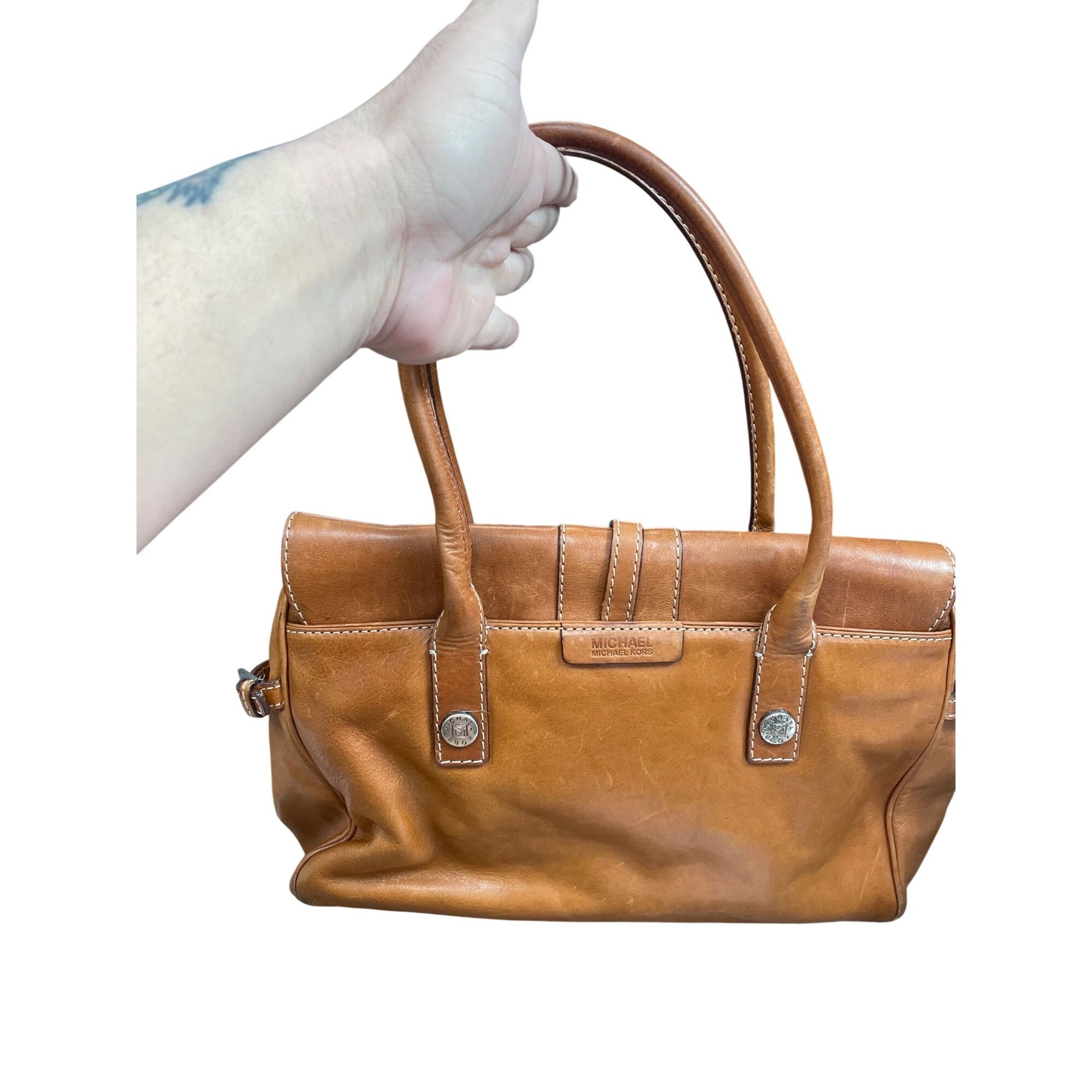 Michael Kors Michael Kors Authentic Brown Leather Satchel Handbag SKU 971 Size ONE SIZE - 18 Thumbnail
