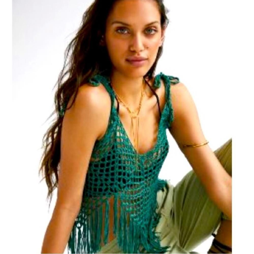 Designer Anthropologie l Shoulder Tie Crochet Vest OS Size ONE SIZE - 1 Thumbnail