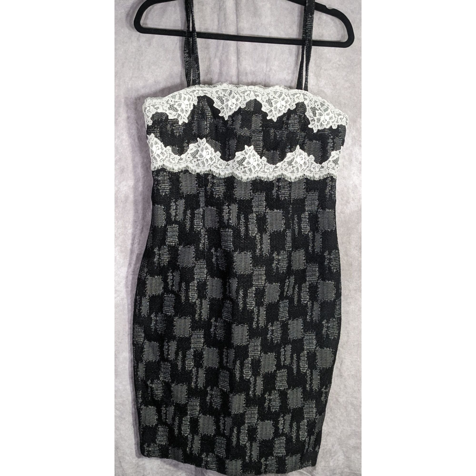 Other W By Worth Corporate Goth Black White Tweed Lace Trim Bustie Size M / US 6-8 / IT 42-44 - 6 Thumbnail