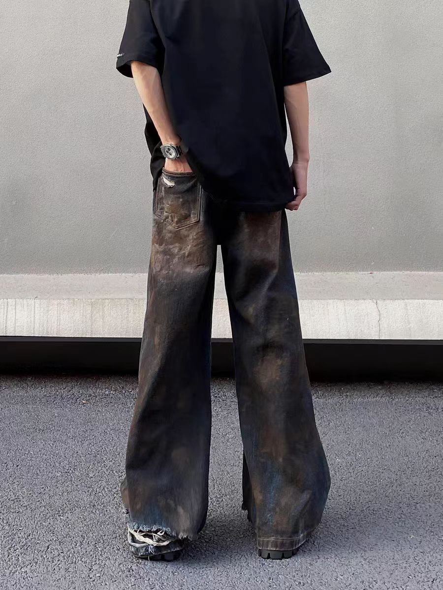 Designer × Jean × Vintage Vintage ripped dirty-dyed baggy jeans Size US 34 / EU 50 - 4 Thumbnail
