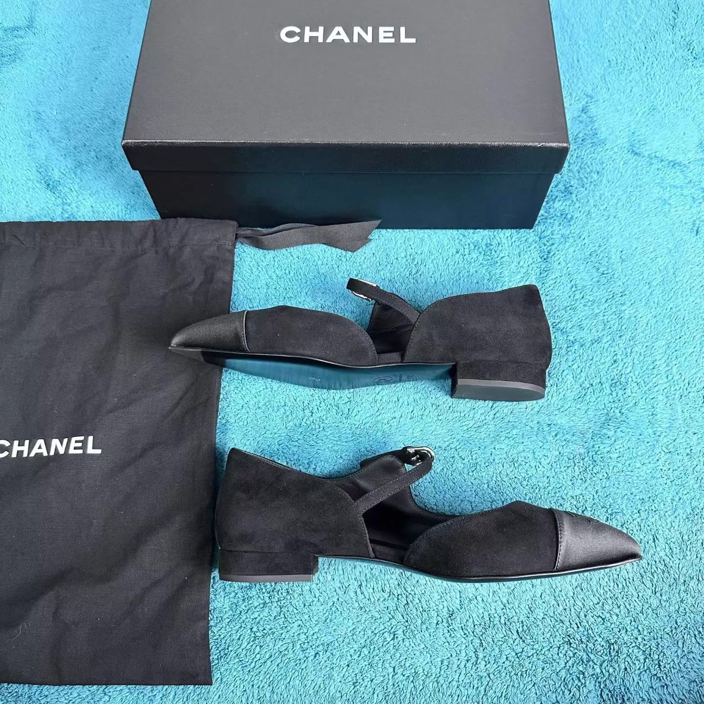 Chanel Chanel 25A Satin Pointed T-bar Mary Janes Black 37 Size US 6.5 / IT 36.5 - 3 Thumbnail