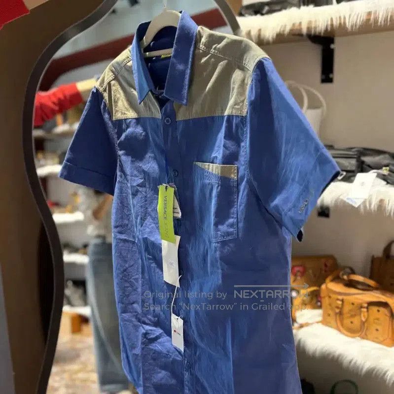 Versace Versace Blue Cotton Short Sleeve Shirt . Size US M / EU 48-50 / 2 - 3 Thumbnail