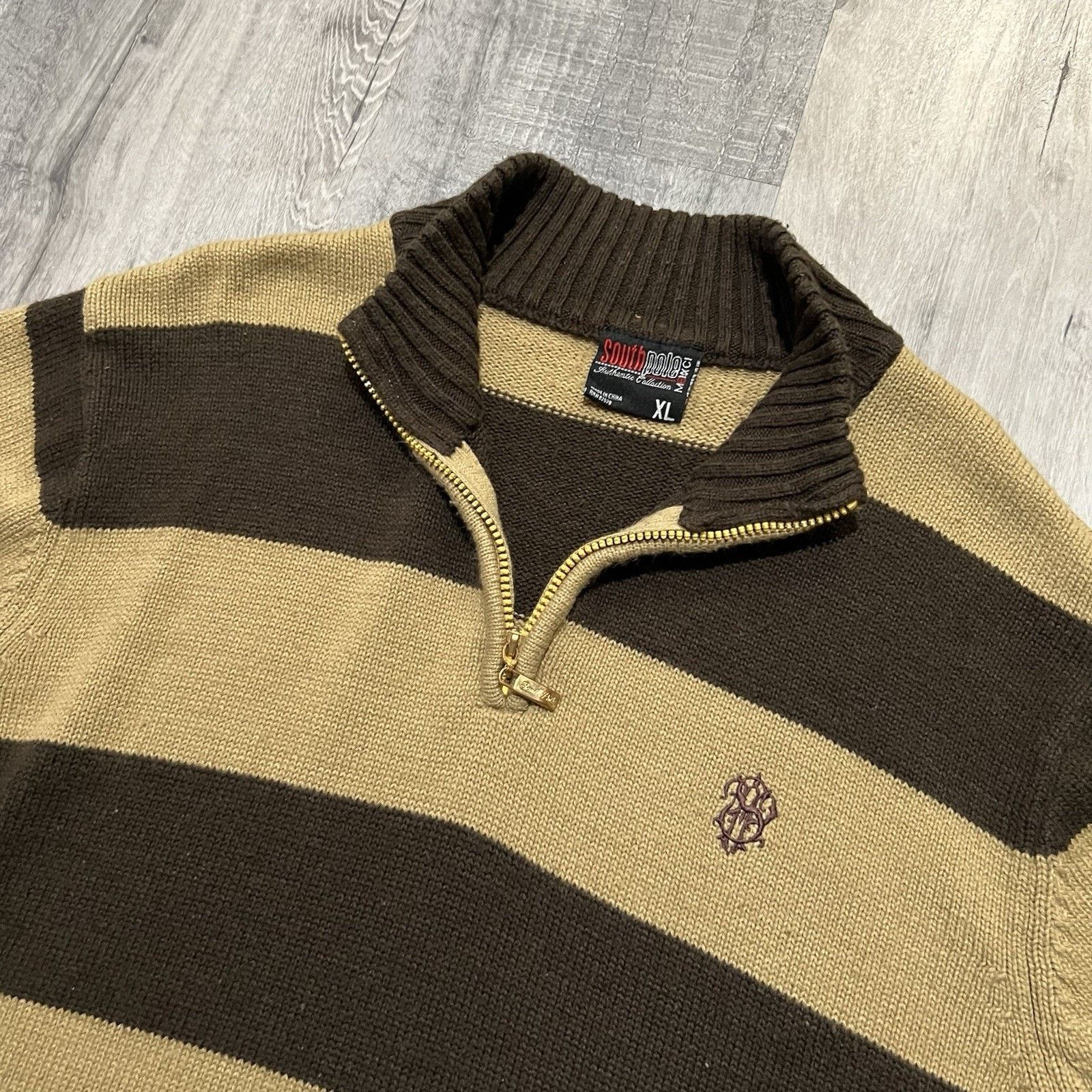 Southpole VTG Southpole Brown/Beige Striped Quarter Zip Knit Sweater Size US XL / EU 56 / 4 - 3 Thumbnail