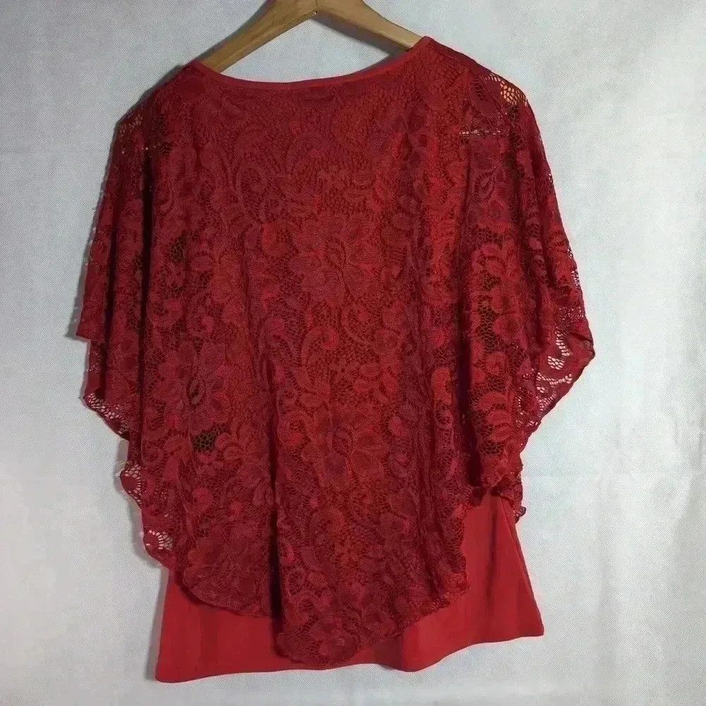 Vintage Onyx Apparel Red Lace Overlay Blouse sz S Pearl look accent Size S / US 4 / IT 40 - 5 Thumbnail
