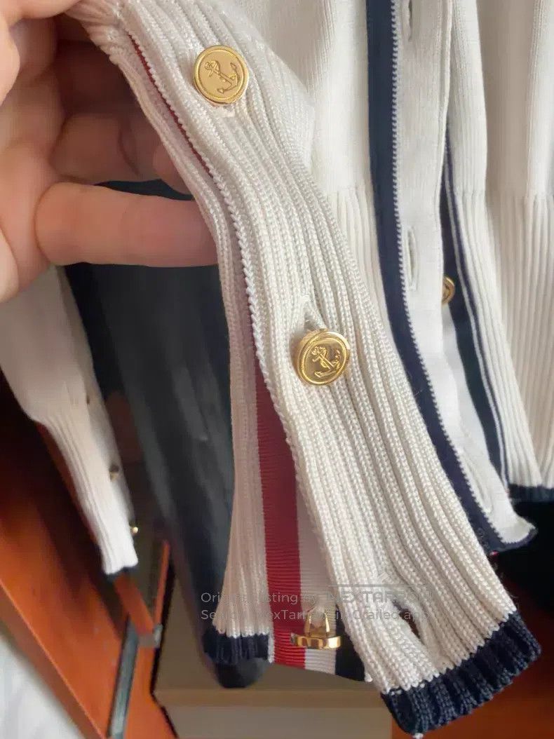Thom Browne Thom Browne Beige Knit Cardigan with Gold Buttons Size US S / EU 44-46 / 1 - 6 Thumbnail