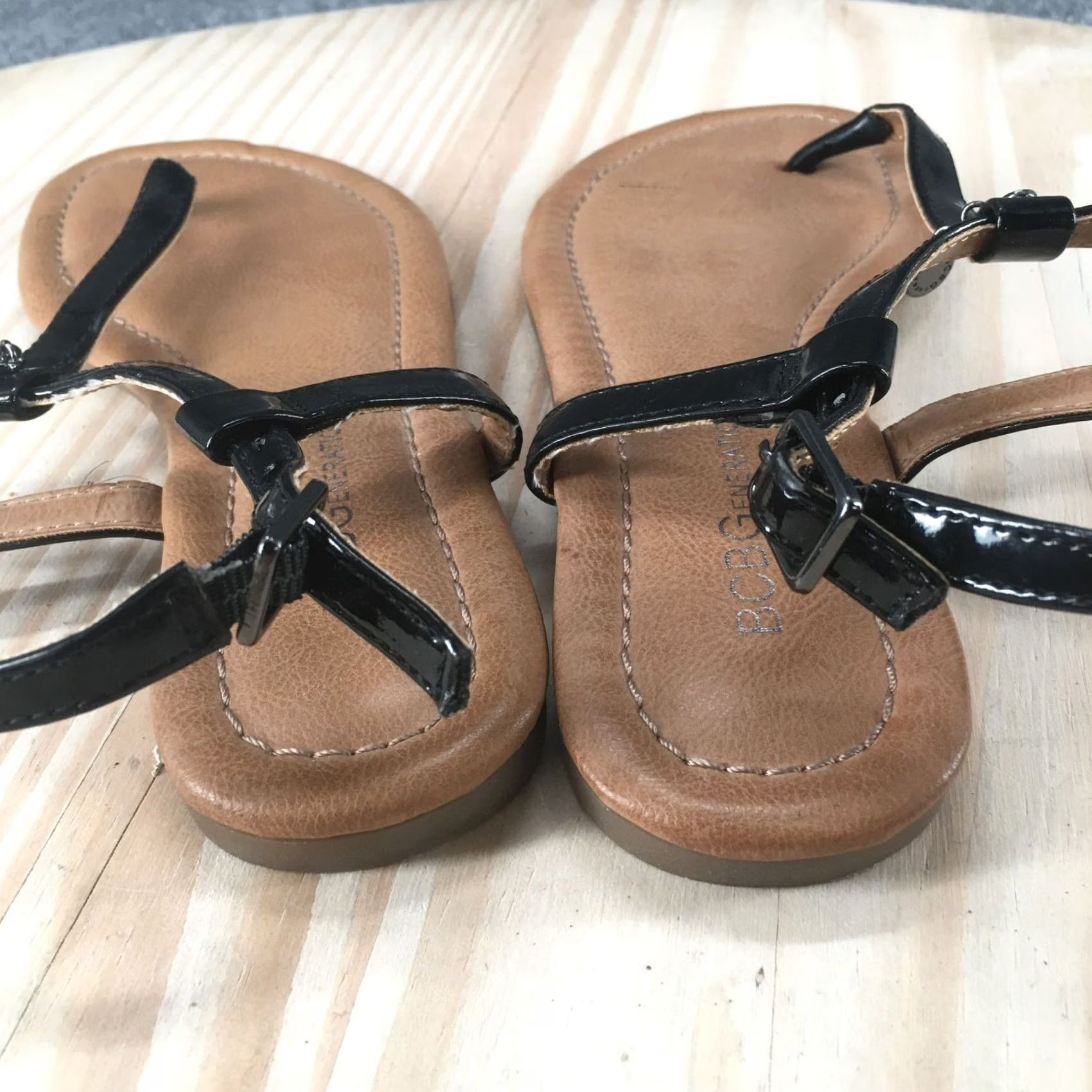 BCBGeneration BCBGeneration Sandals Womens 6 B Ankle Straps Black Leather Casual Buckle Thong Size US 6 / IT 36 - 7 Thumbnail