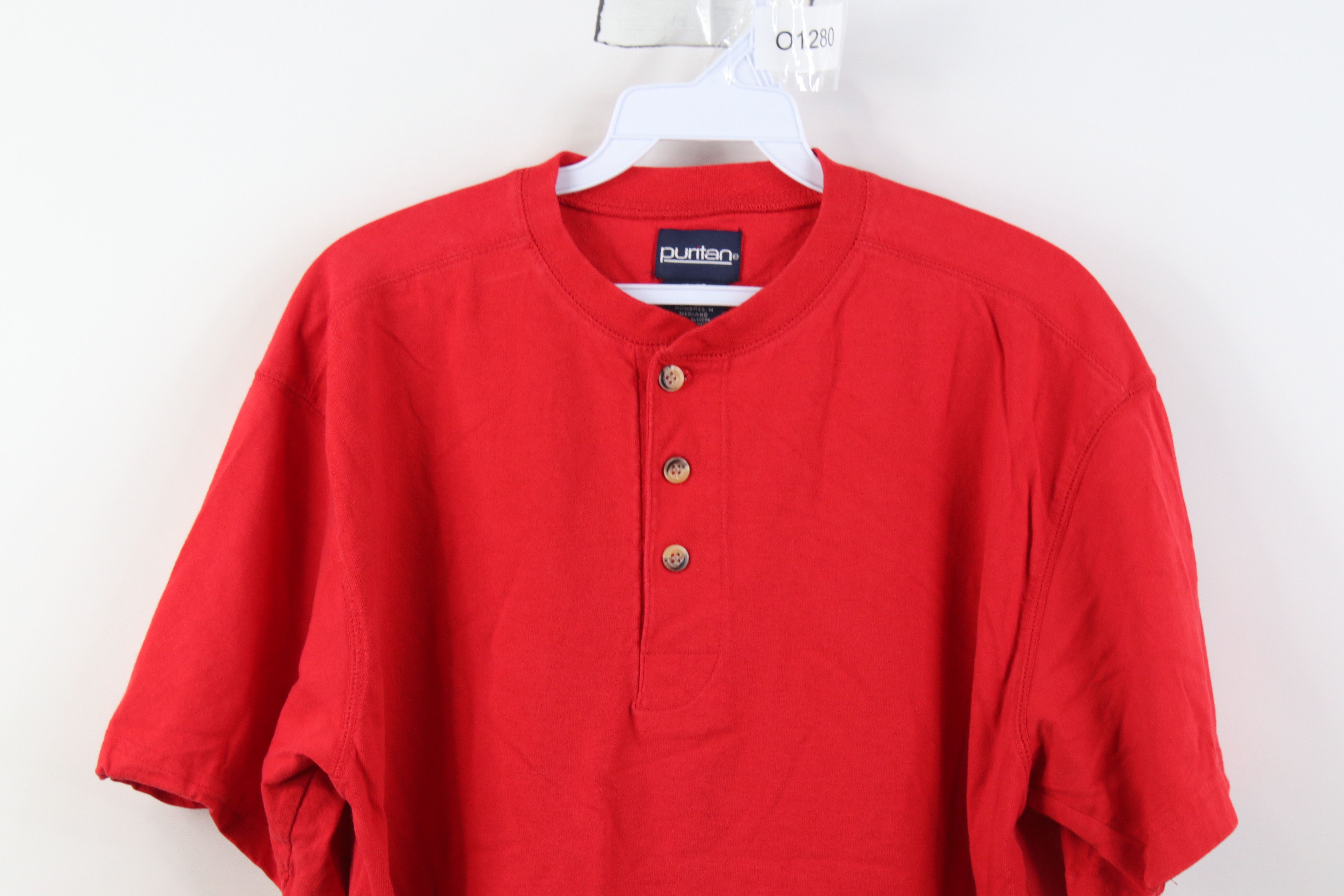 Vintage Vintage 90s Streetwear Blank Cotton Henley T-Shirt Red Size US M / EU 48-50 / 2 - 2 Thumbnail