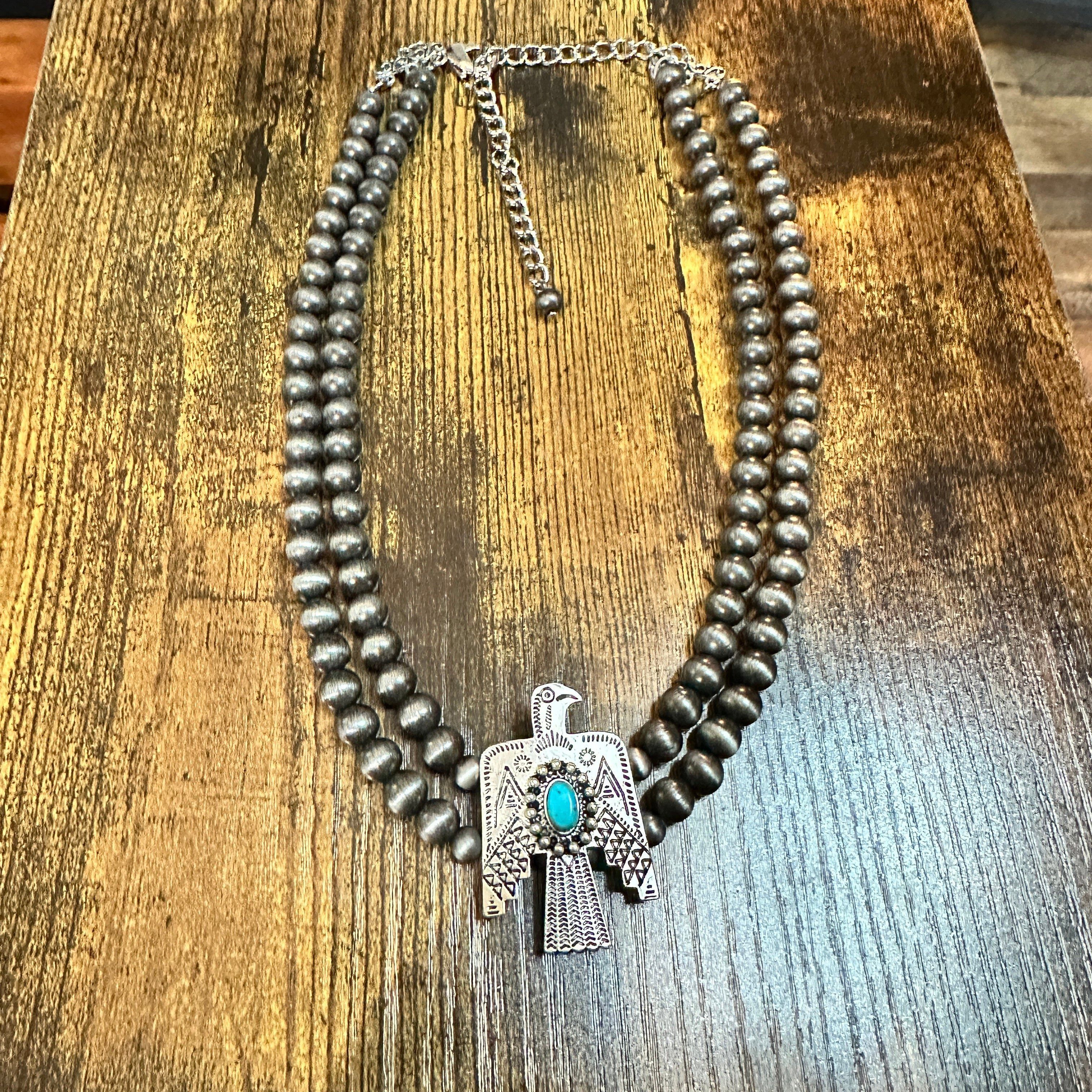 Other Handmade Navajo Bead Thunderbird Necklace, Turquoise 16 Inch Size ONE SIZE - 7 Thumbnail