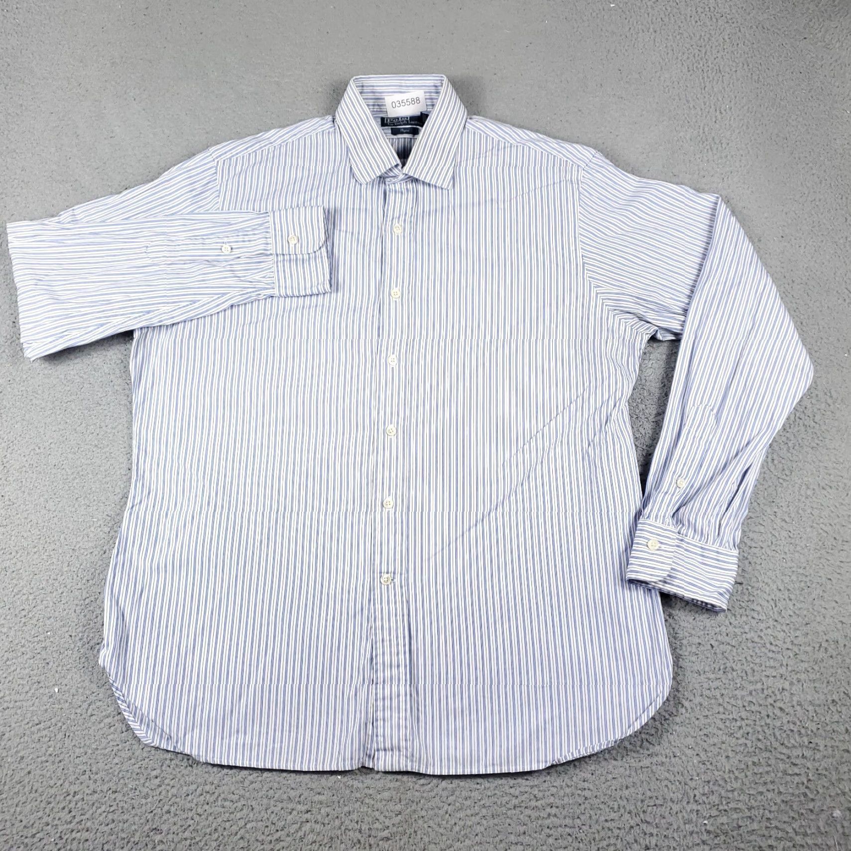 Ralph Lauren Ralph Lauren Shirt Mens 17 Blue Striped Dress Button-Down Long Sleeve 17 Dress Shirt Blue Mens Regular 90s American Classic Modern Size 46R - 2 Thumbnail
