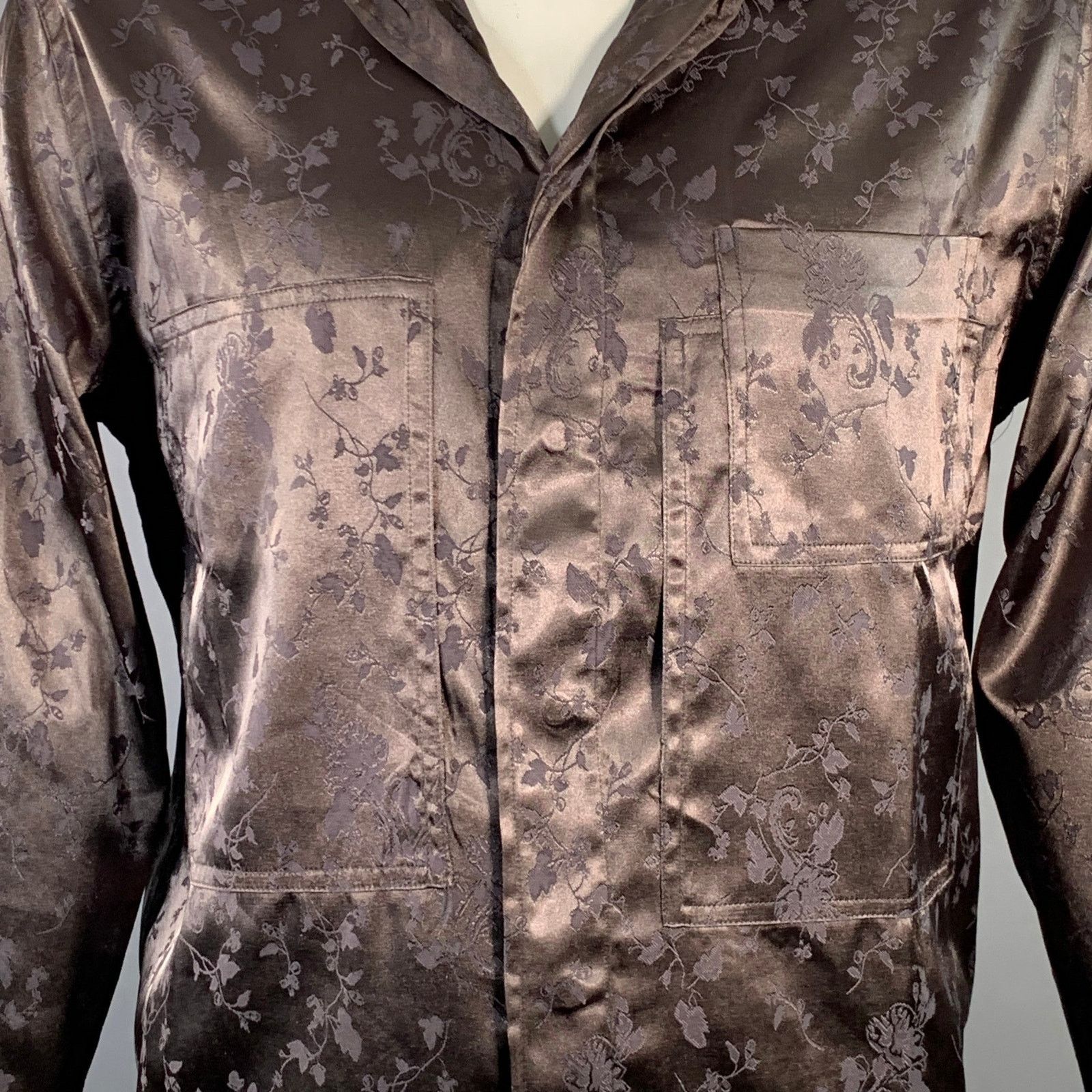 Haider Ackermann Size L Brown Jacquard Viscose Button Up Long Sleeve Shirt Size US L / EU 52-54 / 3 - 2 Thumbnail
