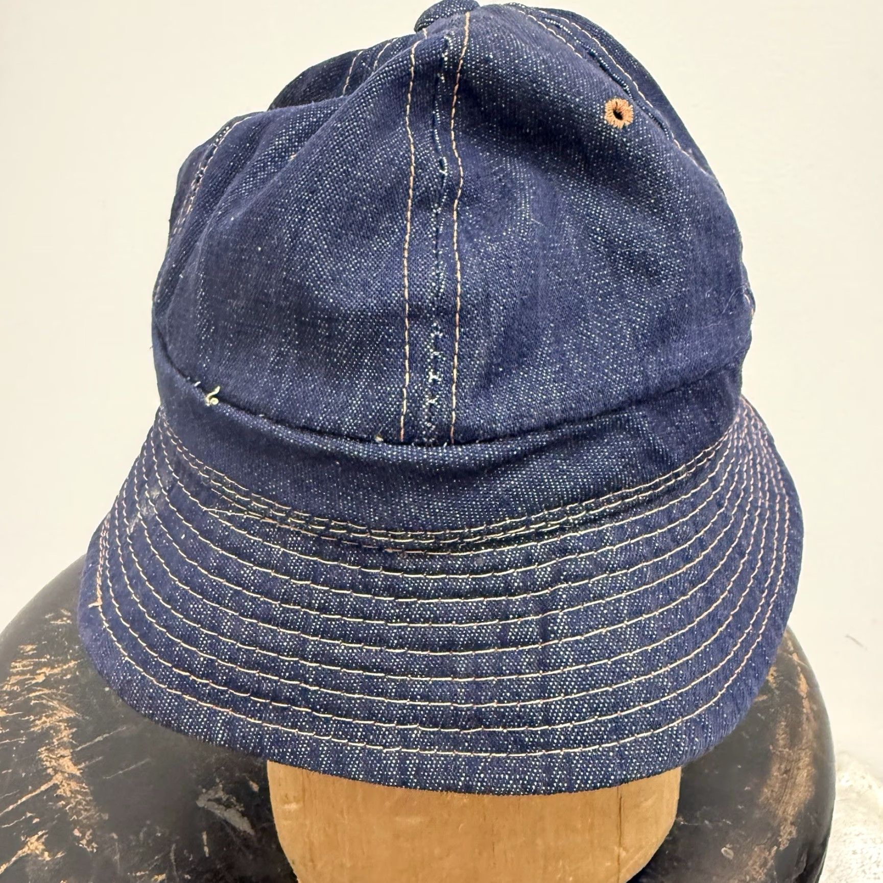 Denime VINTAGE HaT Denim Bucket Hat Daisy Mae 40s 50s Selvage Denim Bookie Large Hat Mens Size ONE SIZE - 3 Thumbnail