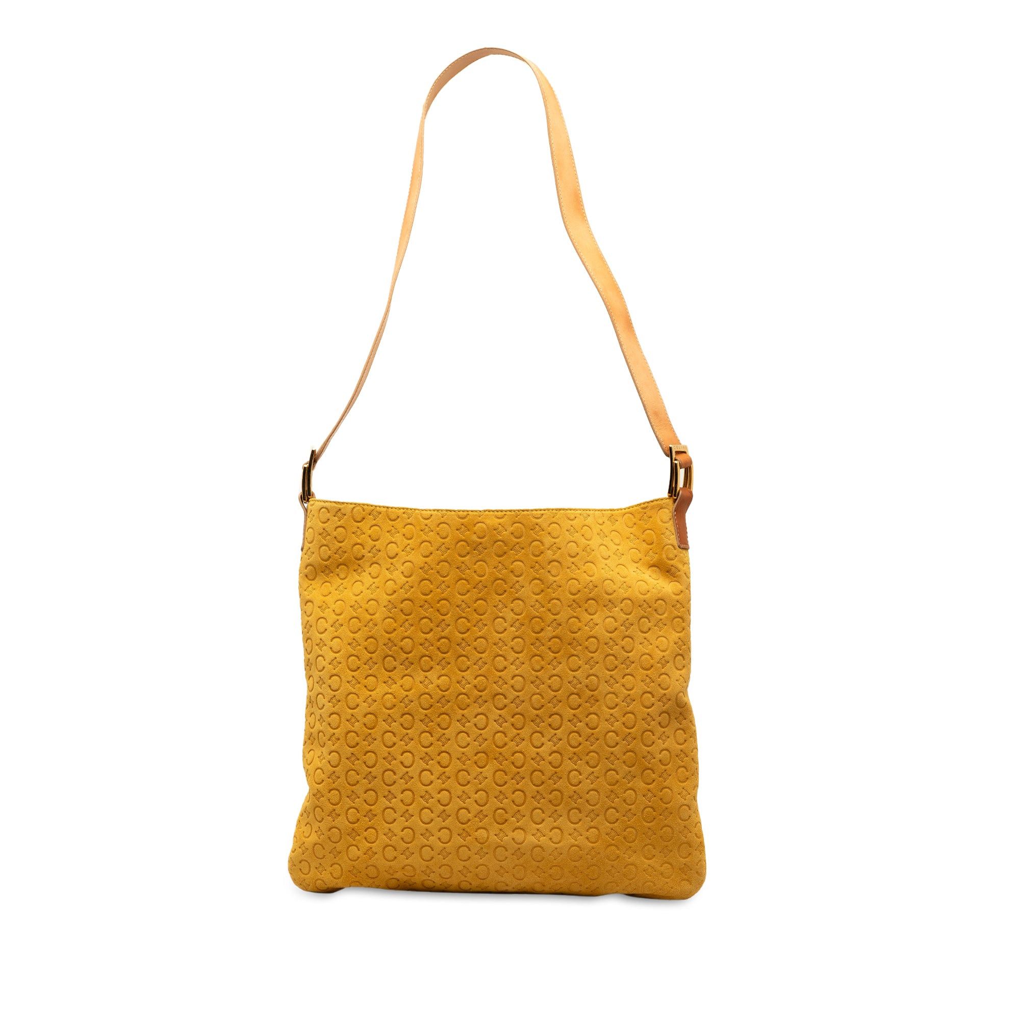 image of Celine C Macadam Suede Shoulder Bag in Yellow, Women's