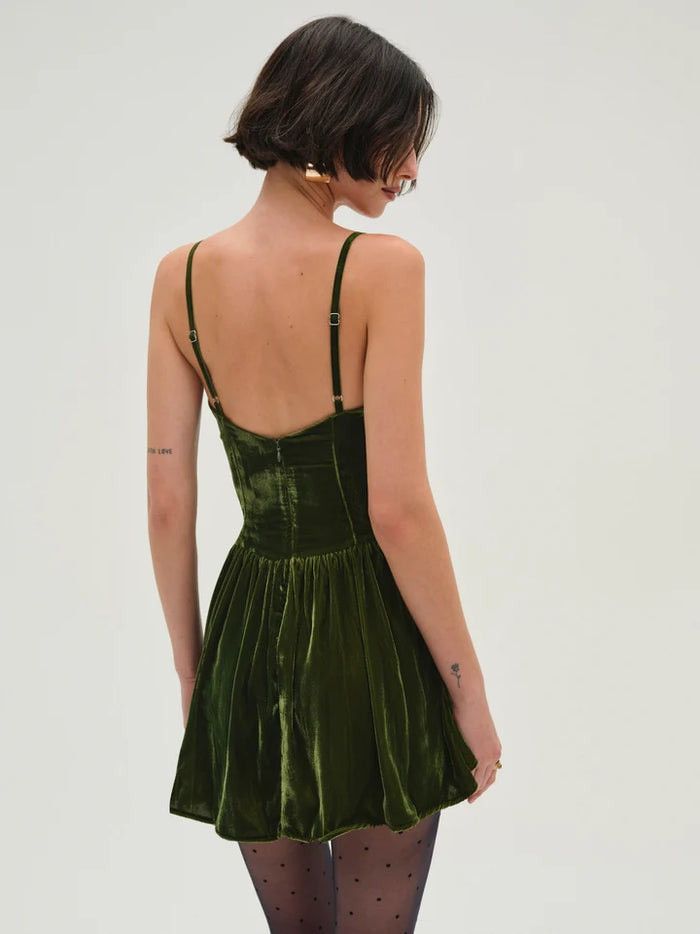 For Love & Lemons For Love & Lemons MARTINI OLIVE VELVET MINI DRESS size L Size L / US 10 / IT 46 - 3 Thumbnail