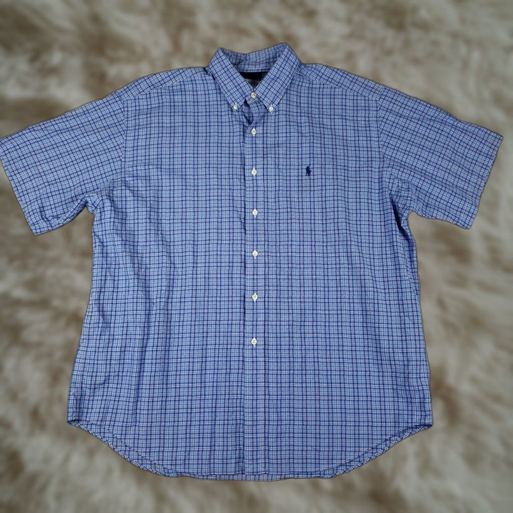 Ralph Lauren Ralph Lauren Shirt Mens XL Blue Plaid Button-Up Short Sleeve Polo Style Button-Down Collar/Logo - Classic American Preppy Modern Shirt Size US XL / EU 56 / 4 - 1 Thumbnail