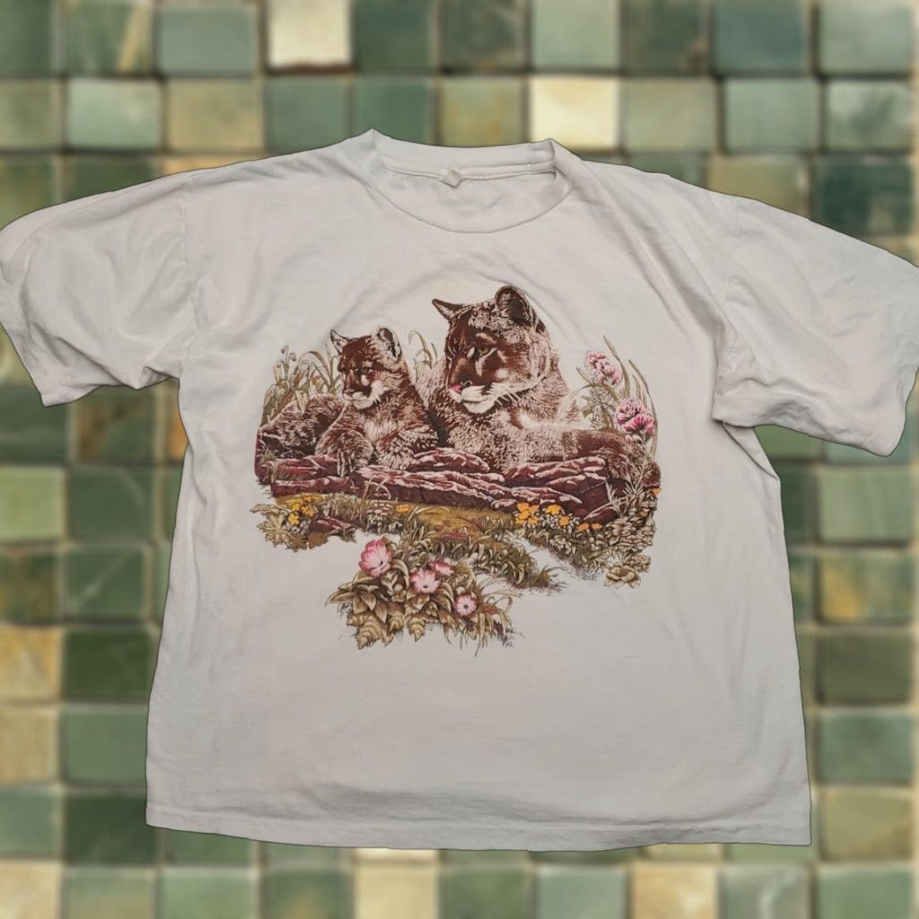 Etro VTG Lion Cub Shirt Mens M White Single Stitch Nature Outdoors Jungle Retro TEE Size US M / EU 48-50 / 2 - 1 Thumbnail