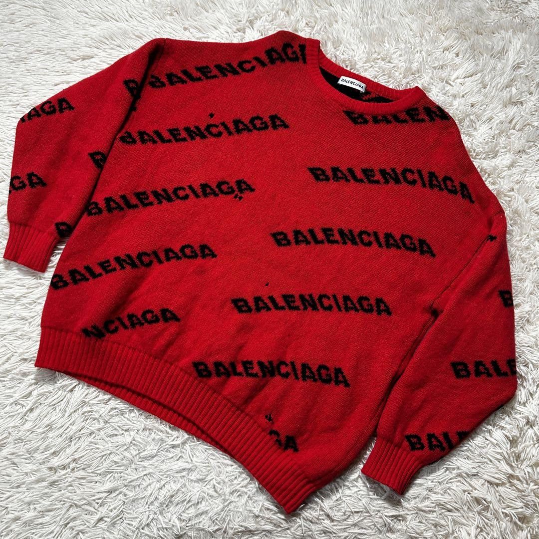 BALENCIAGA Red Jacquard Knit Sweater Size S