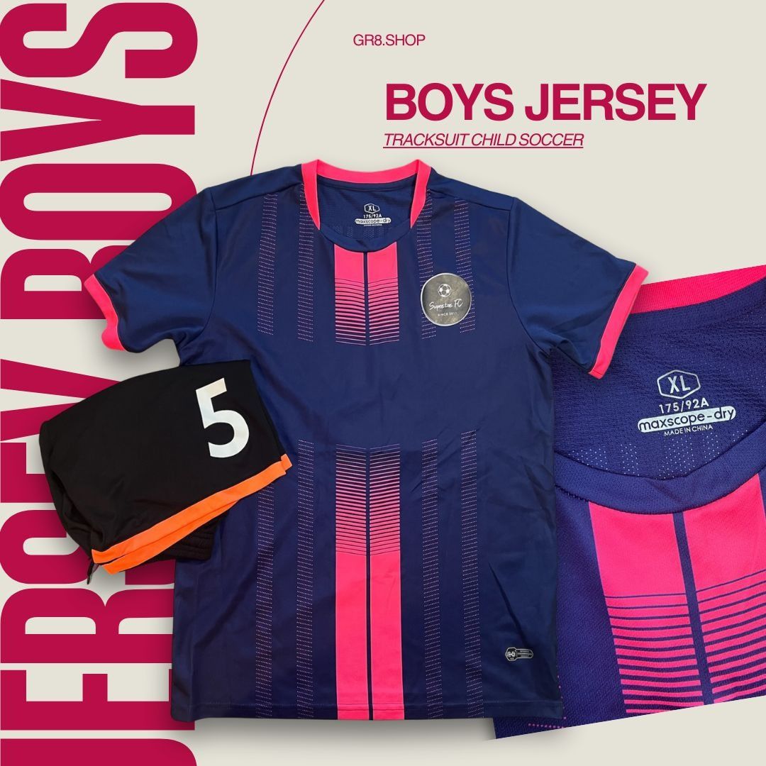 Other Boys Soccer Jersey & Shorts Set XL Navy Pink Striped Maxscop Size US XL / EU 56 / 4 - 1 Thumbnail