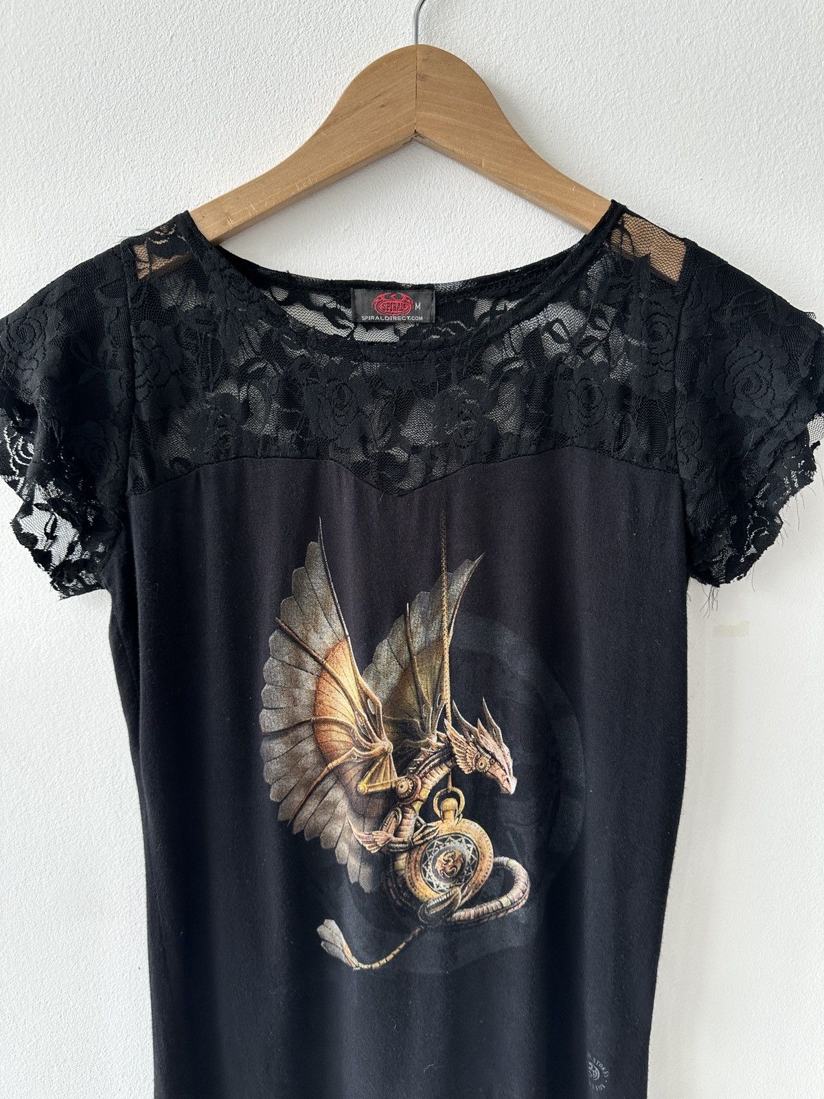 Japanese Brand Spiral direct Black lace ruffle short sleeve top with dragon Size M / US 6-8 / IT 42-44 - 4 Thumbnail