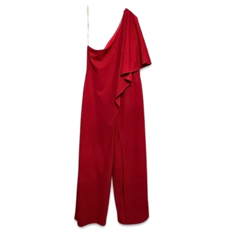 Other Marina Jumpsuit One Shoulder Flutter Sleeve Red Women's 12 Size 30" / US 8 / IT 44 - 1 Thumbnail