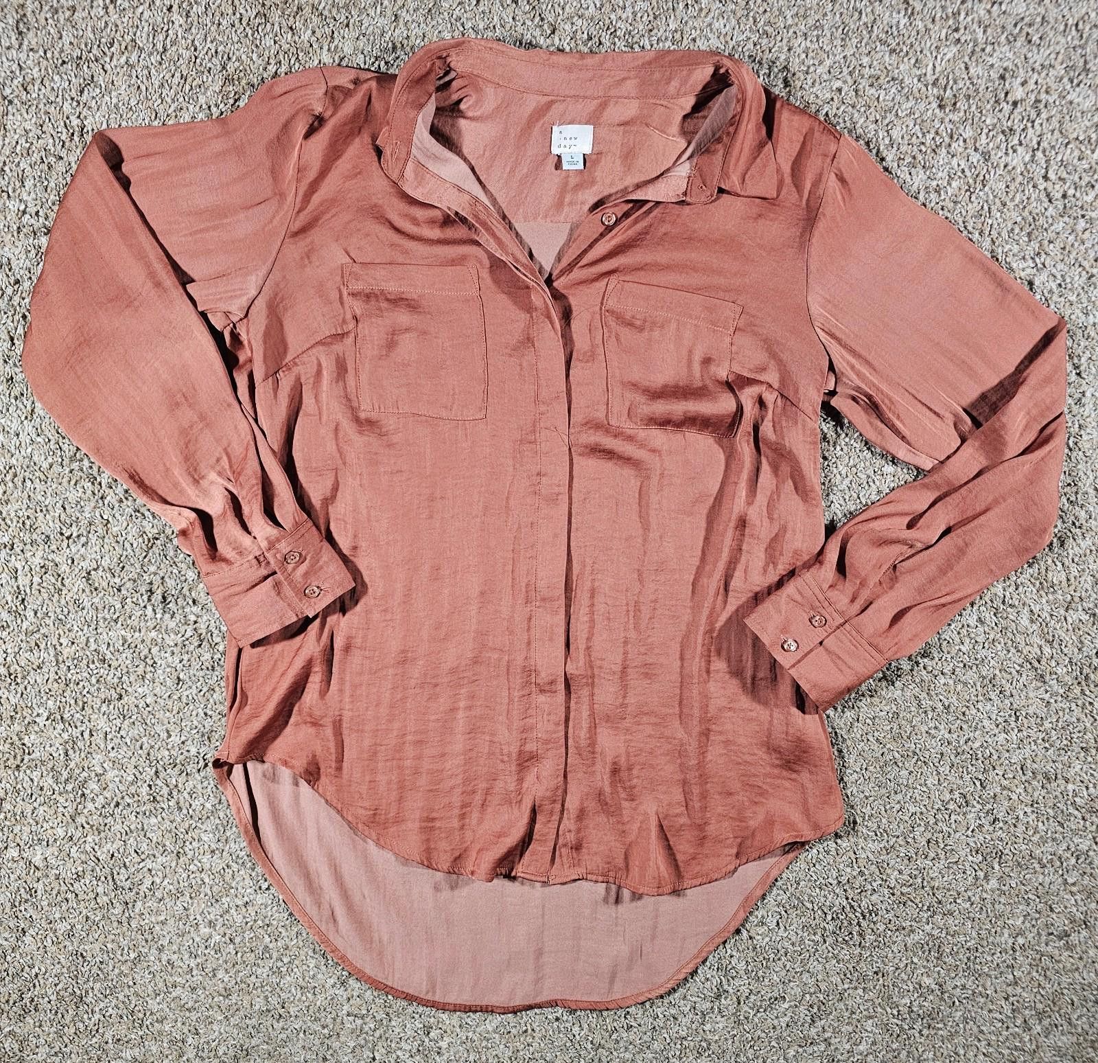 Other A New Day Long Sleeve L Womens Button Up Shirt Orange Brown Size L / US 10 / IT 46 - 1 Thumbnail