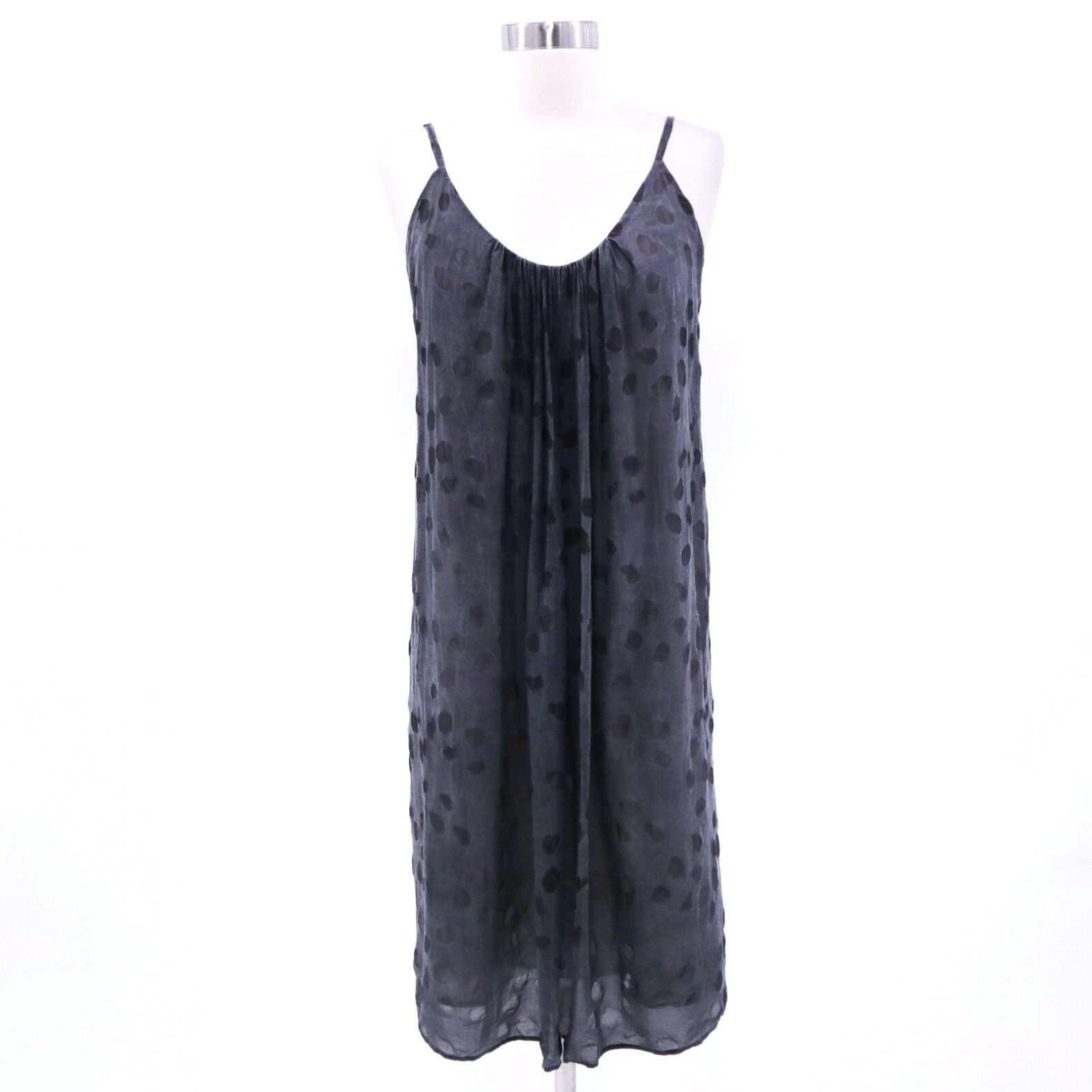 image of Vintage Elsa Esturgie Tank Midi Dress Womens Us 6 F38 Gray Polka Dots Spaghetti Straps in White (Si