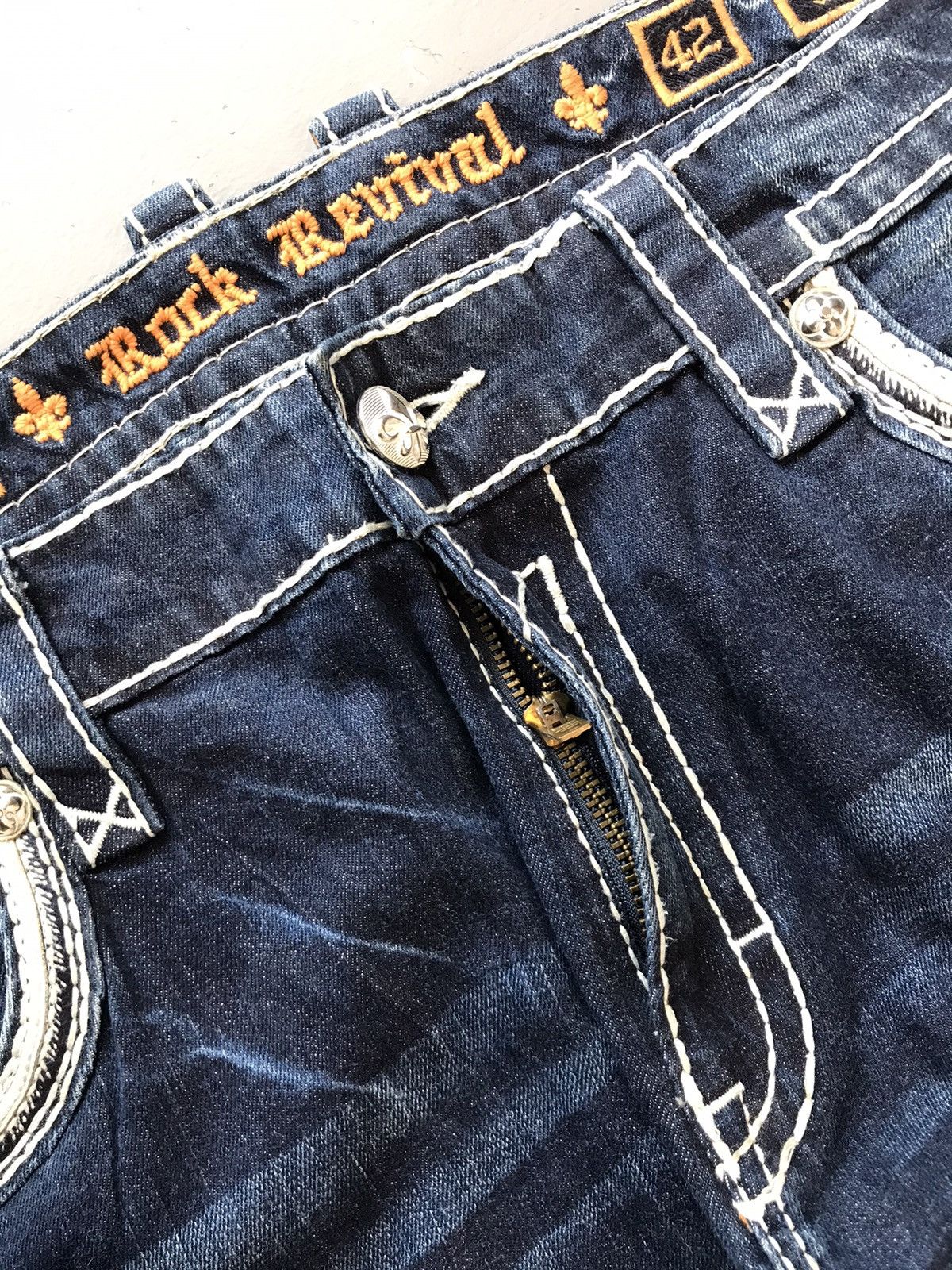 Vintage rock revival stitch embroidered denim