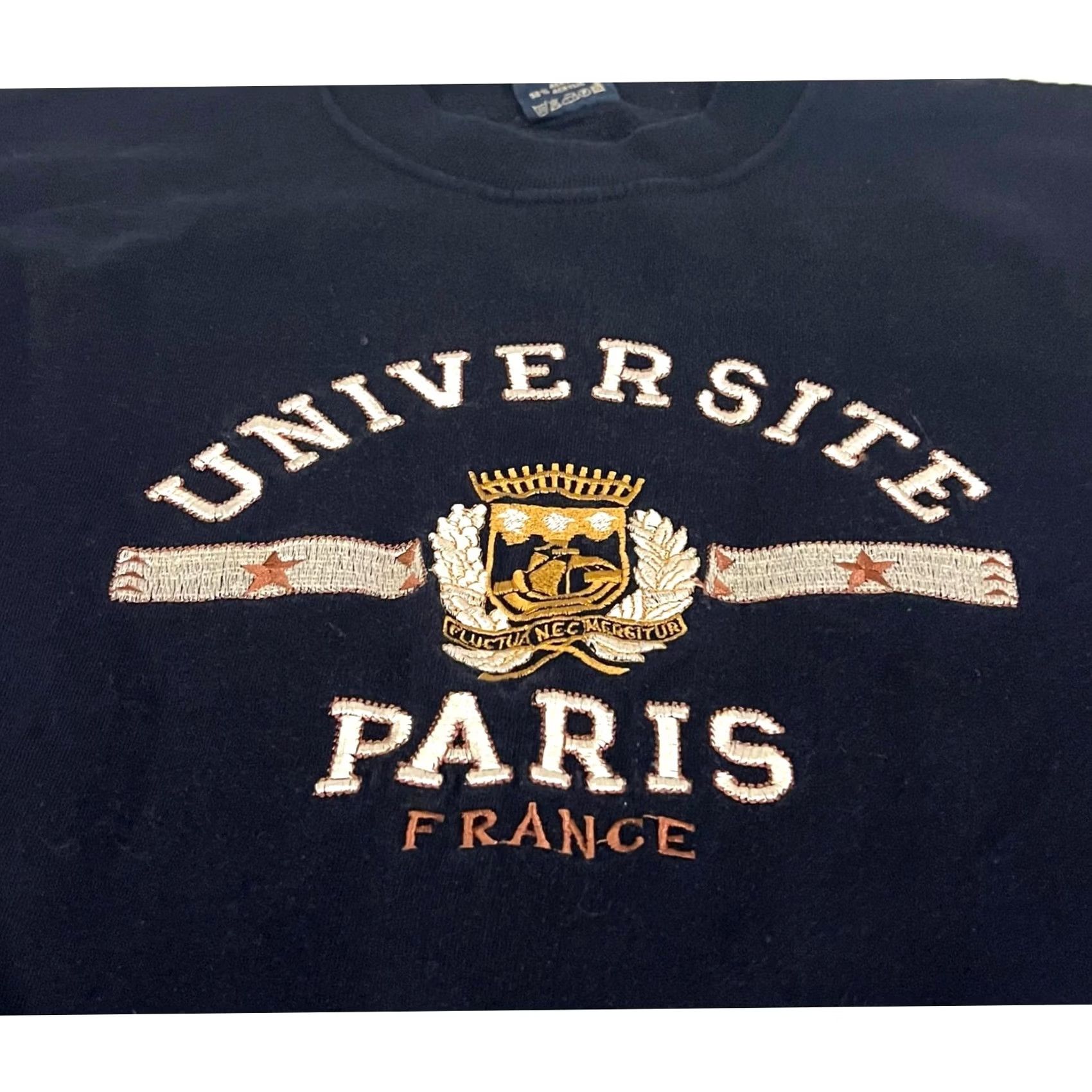 Vintage VINTAGE Universite Paris Sorbonne Sweatshirt XL Navy 80s France Women Pullover Crew Neck Cotton Blend Solid Casual Shirt Size XL / US 12-14 / IT 48-50 - 3 Thumbnail