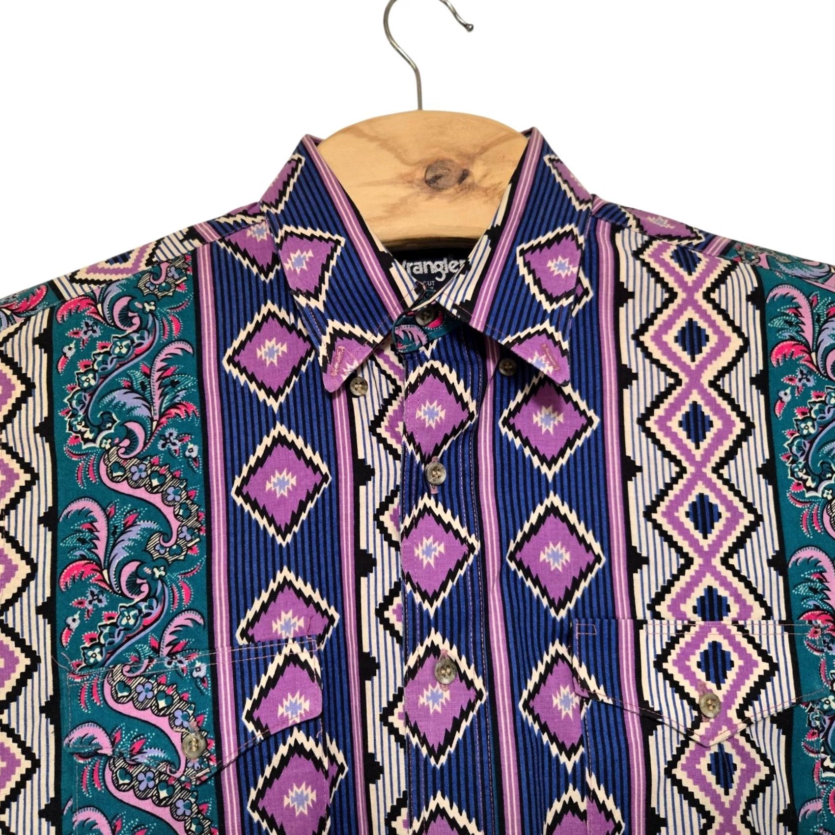 Wrangler VINTAGE Wrangler Brushpopper Shirt 16 Large Purple Aztec Rodeo Western Paisley Shirt Mens Size US L / EU 52-54 / 3 - 4 Thumbnail