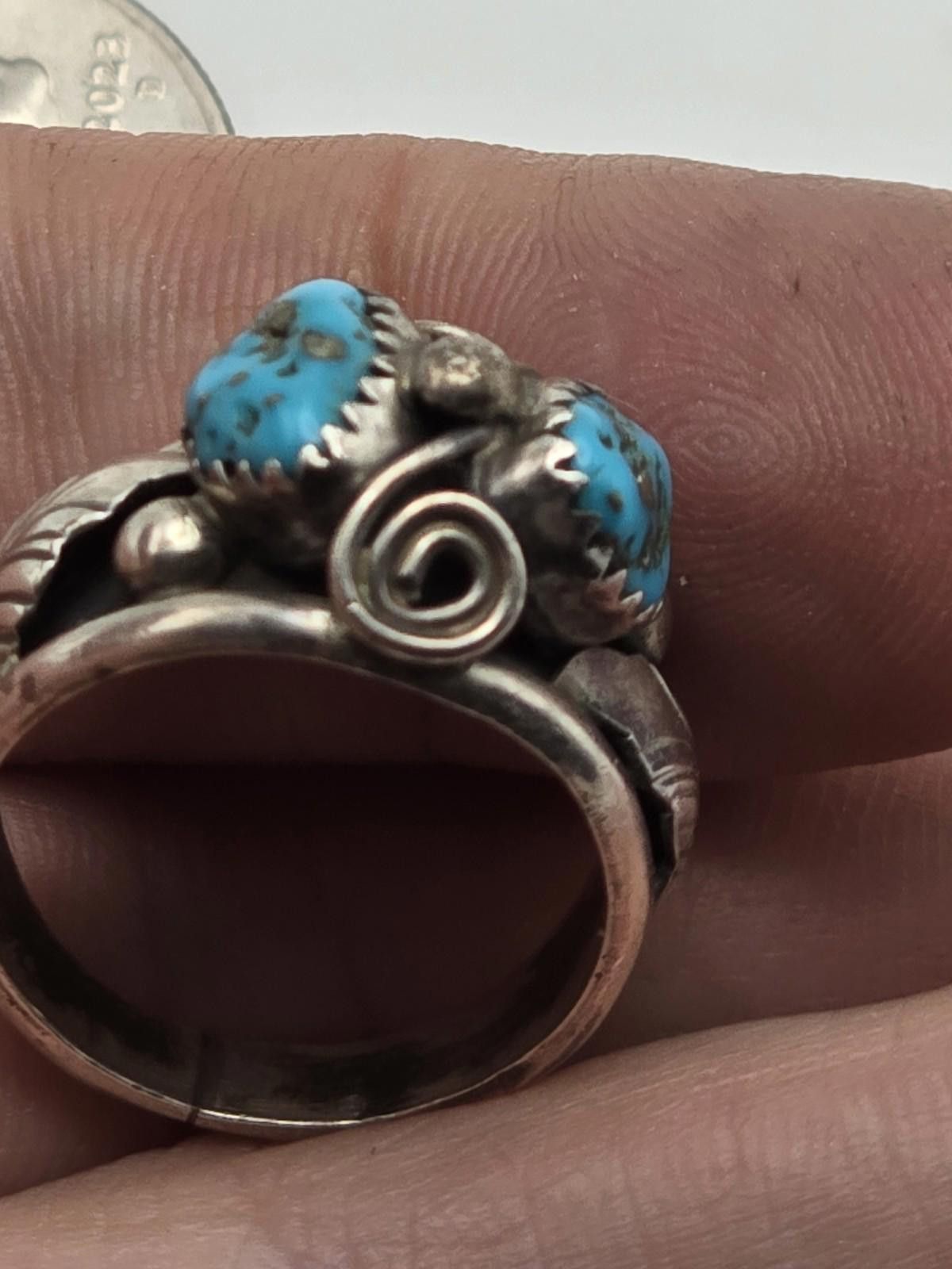 Other Vintage Sterling Silver Ring Sz 8 Navajo Turquoise Leaf Size ONE SIZE - 7 Thumbnail