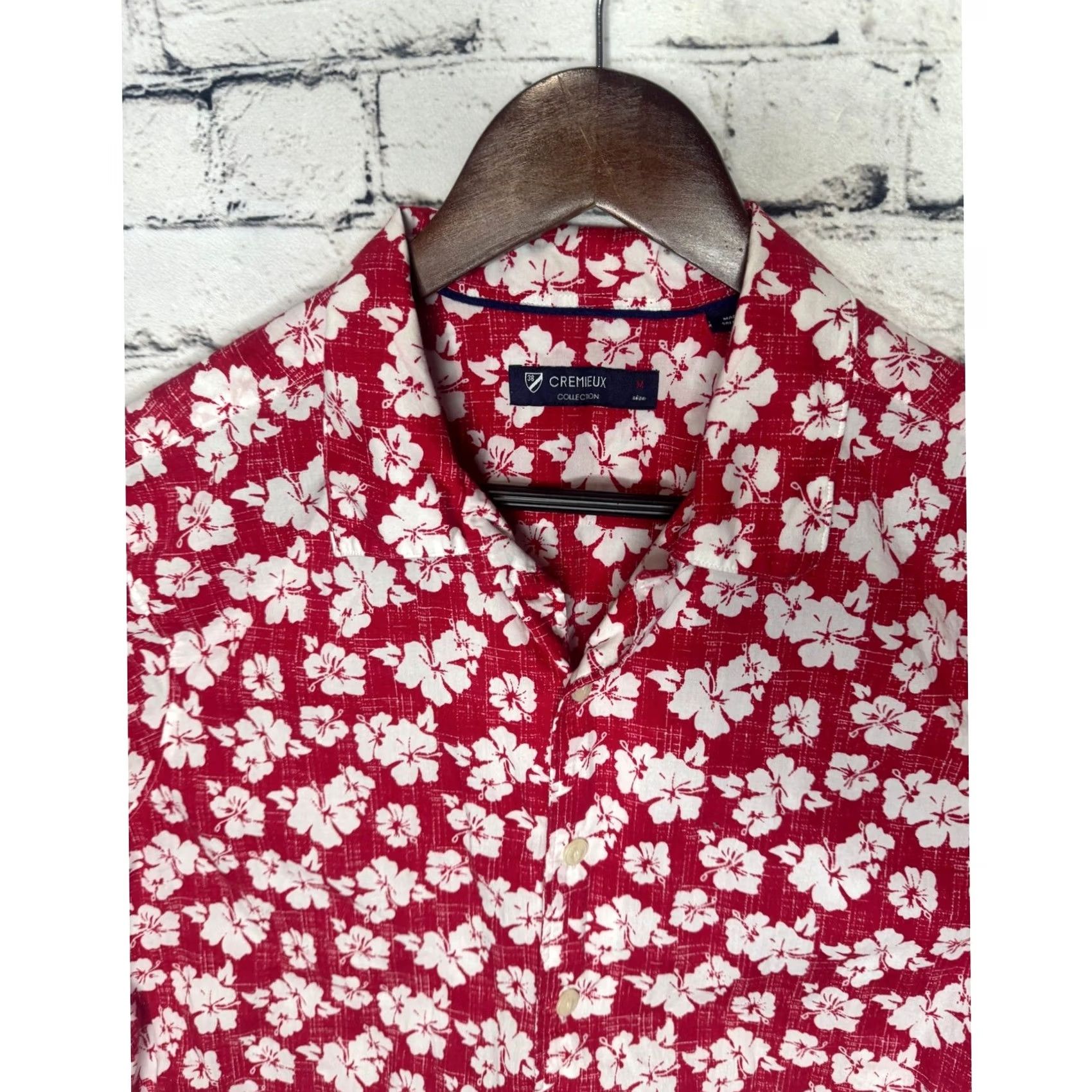 Vintage Cremiuex Men's Red White Floral Hibiscus Short Sleeve Button Up Shirt M Shirt Mens Casual Summer Tropical Floral Button-Up Collared Pocketed Size US M / EU 48-50 / 2 - 2 Thumbnail
