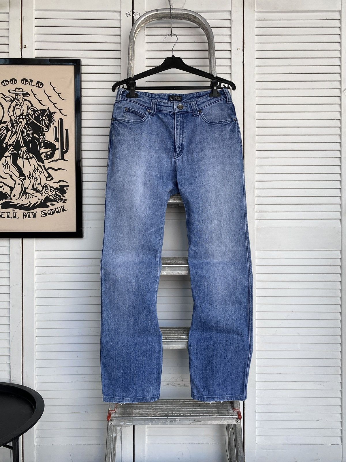 Armani × Giorgio Armani × Vintage Vintage Armani Jeans Y2K Pocket Logo Denim Pants Light Blue Size 31" - 2 Thumbnail