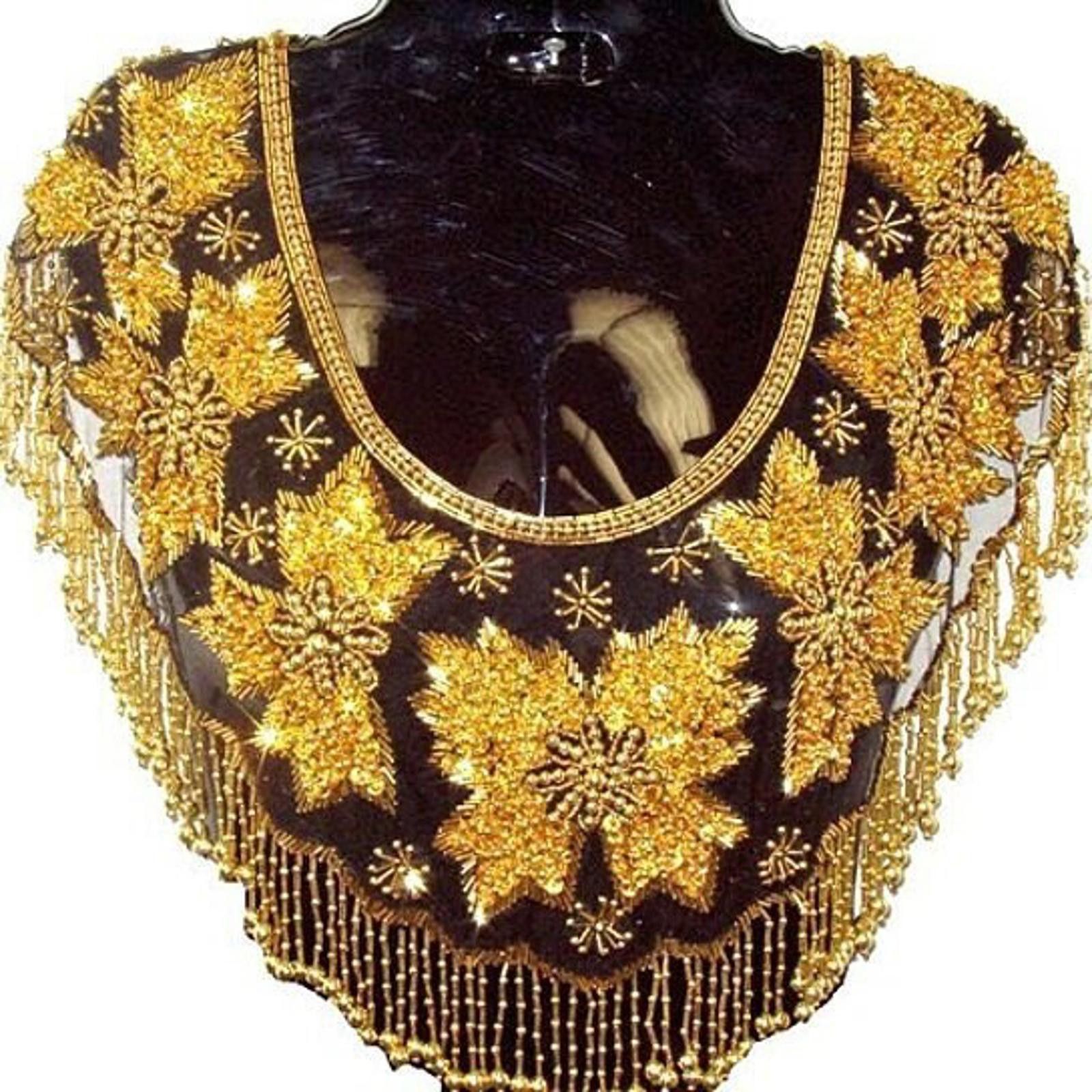 Designer Sequin Scarf Shawl with Fringes Gold Leaf Size ONE SIZE - 1 Preview