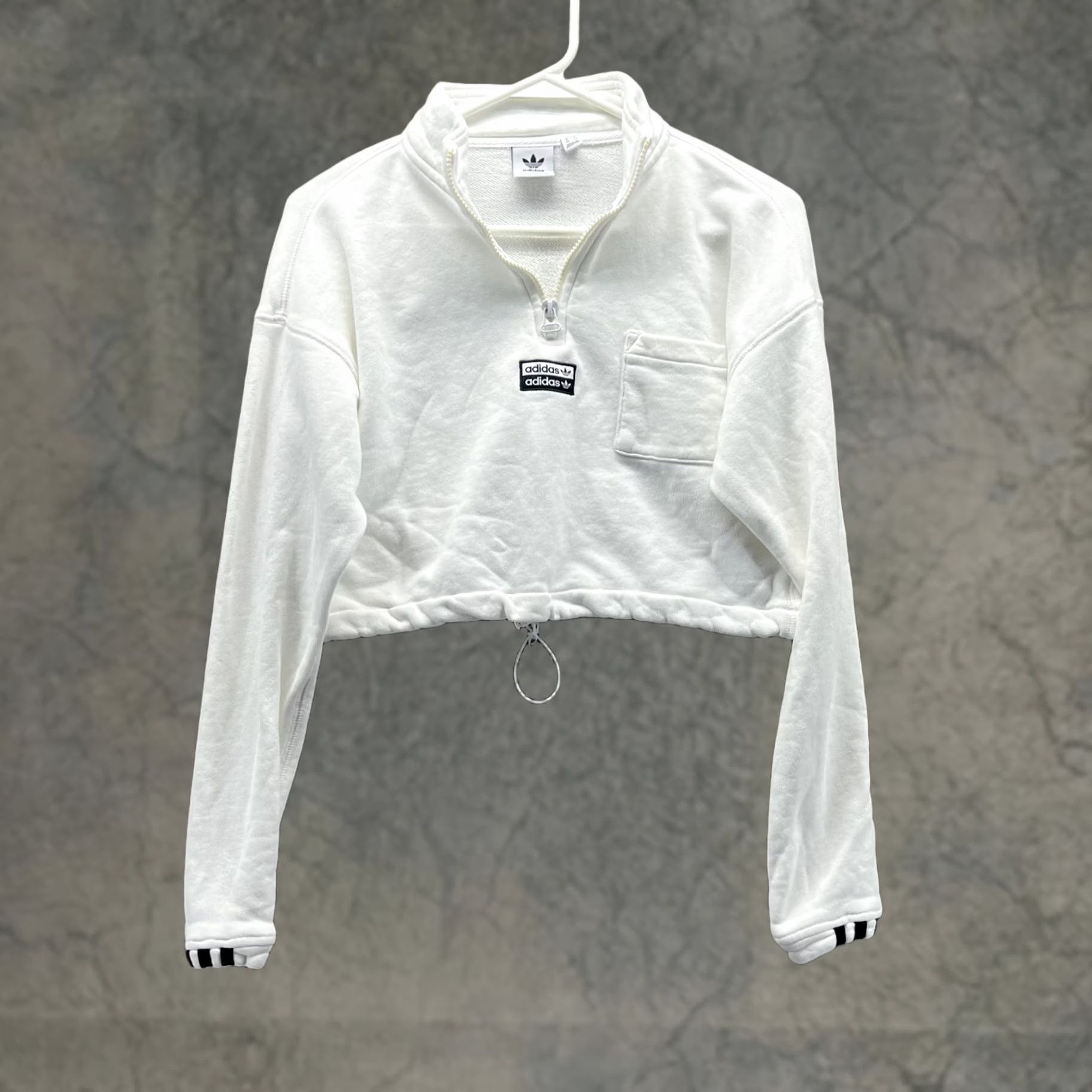 Adidas Adidas Sweater Women Small Trefoil White Cropped Half Zip Pullover Knit Sweatshirt Fleece Size S / US 4 / IT 40 - 1 Thumbnail