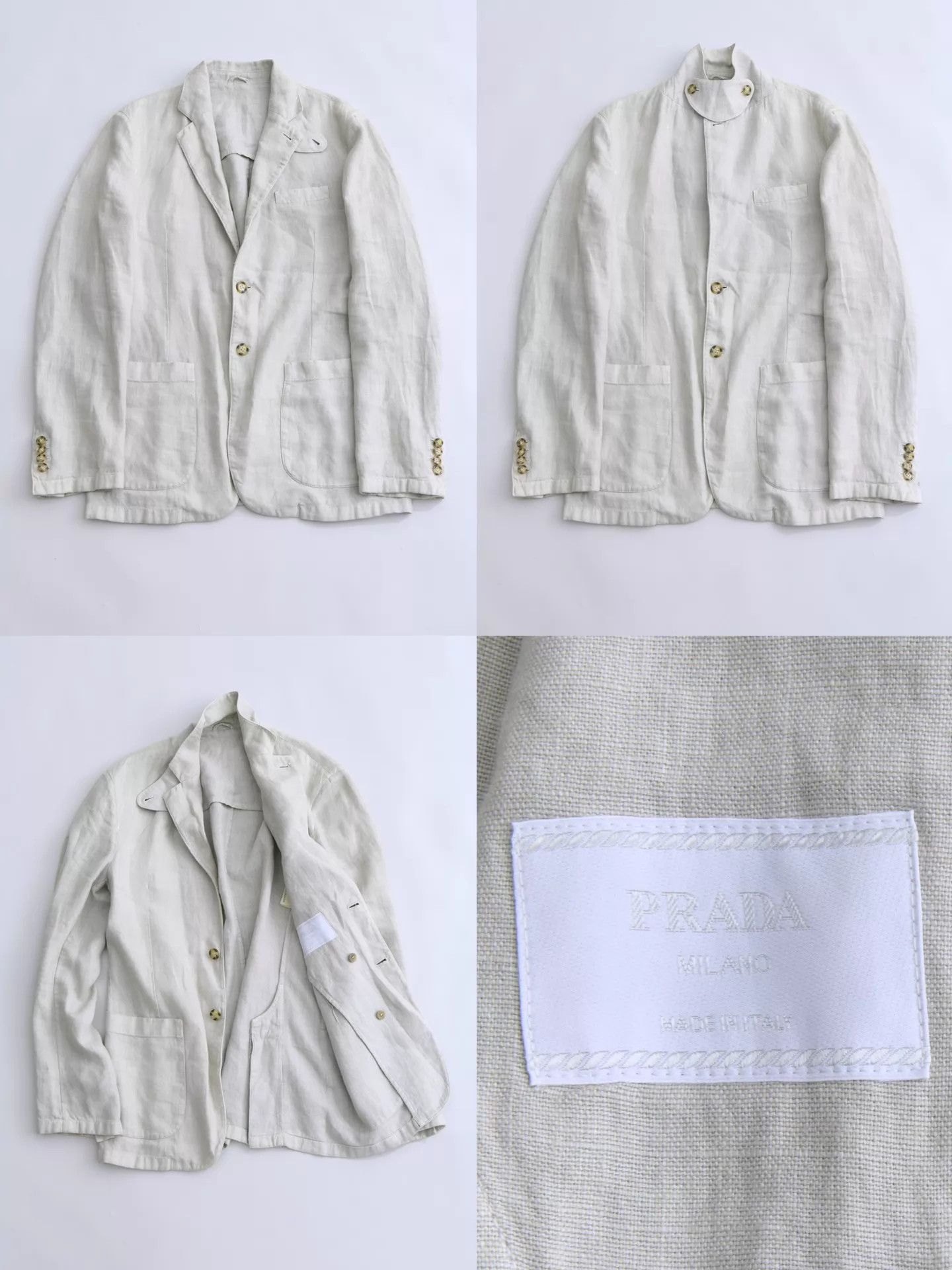 Prada PRADA 2000s Rare Convertible Collar Linen Beige Blazer 46 Size 46R - 8 Thumbnail