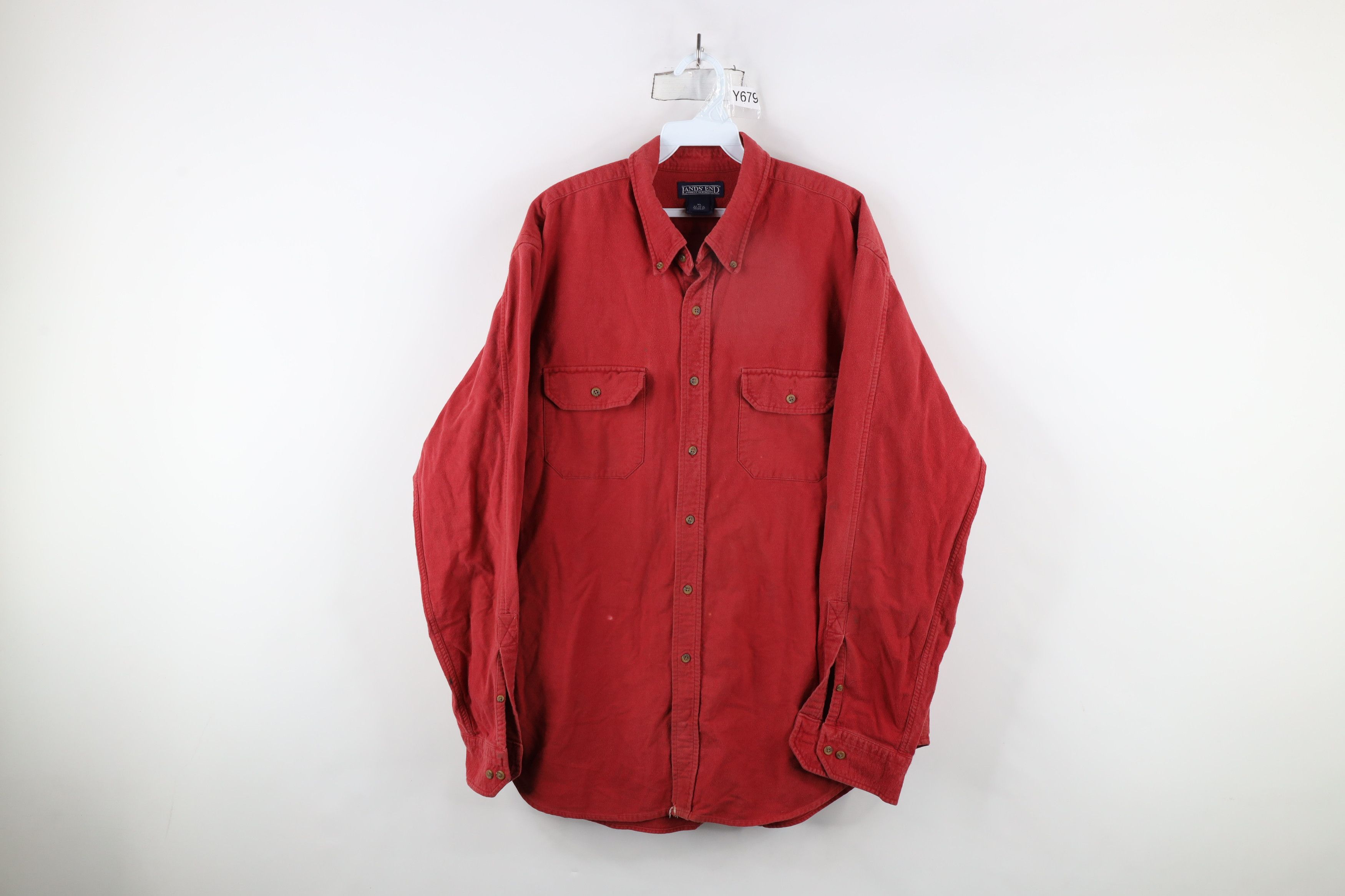 Lands' End × Vintage Vintage 90s Lands End Chamois Cloth Button Down Shirt Red Size US XL / EU 56 / 4 - 1 Thumbnail