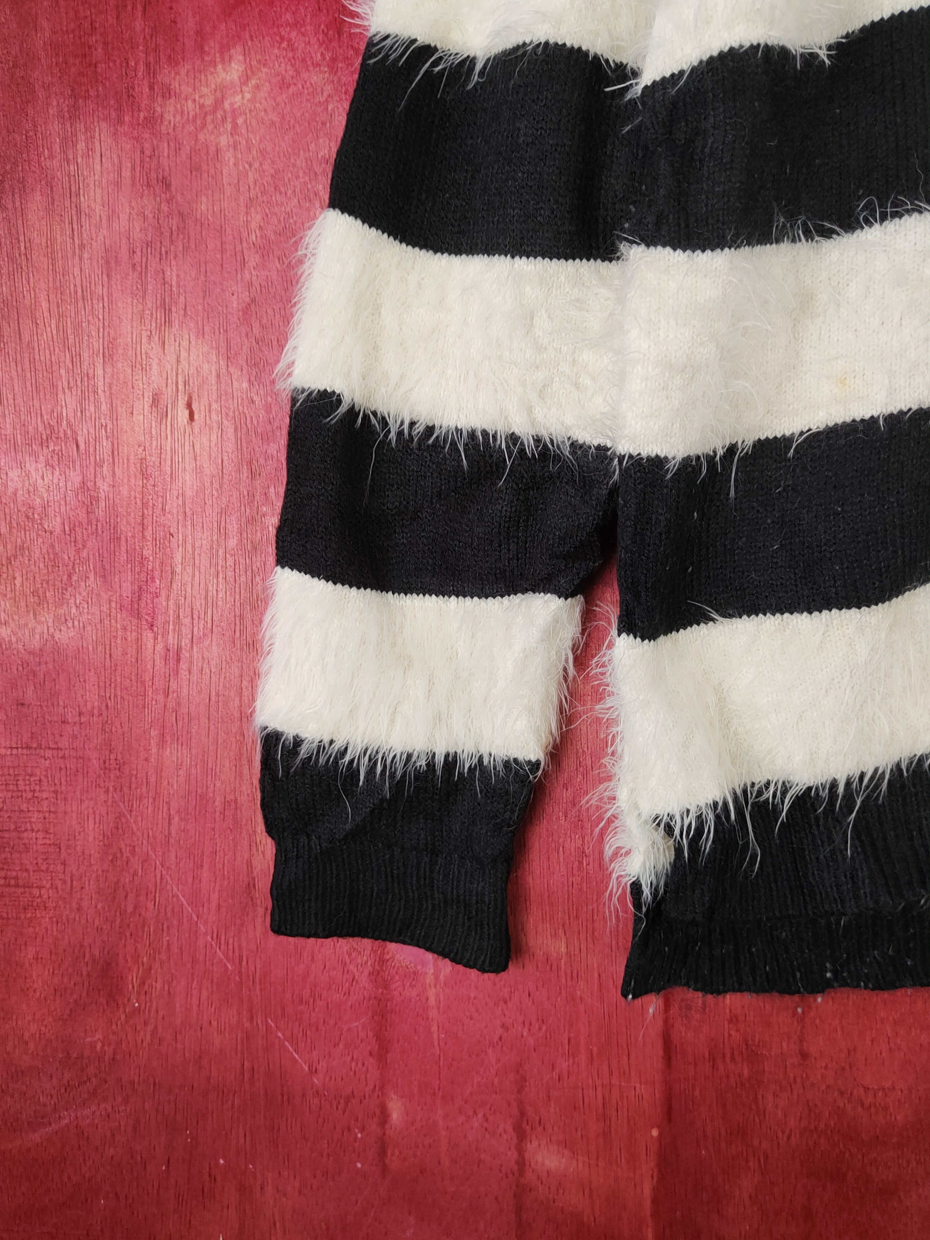 Japanese Brand × Vintage Beige Stripe Fur Mohair Knitwear ❌ Kurt Cobain Design Size M / US 6-8 / IT 42-44 - 5 Thumbnail