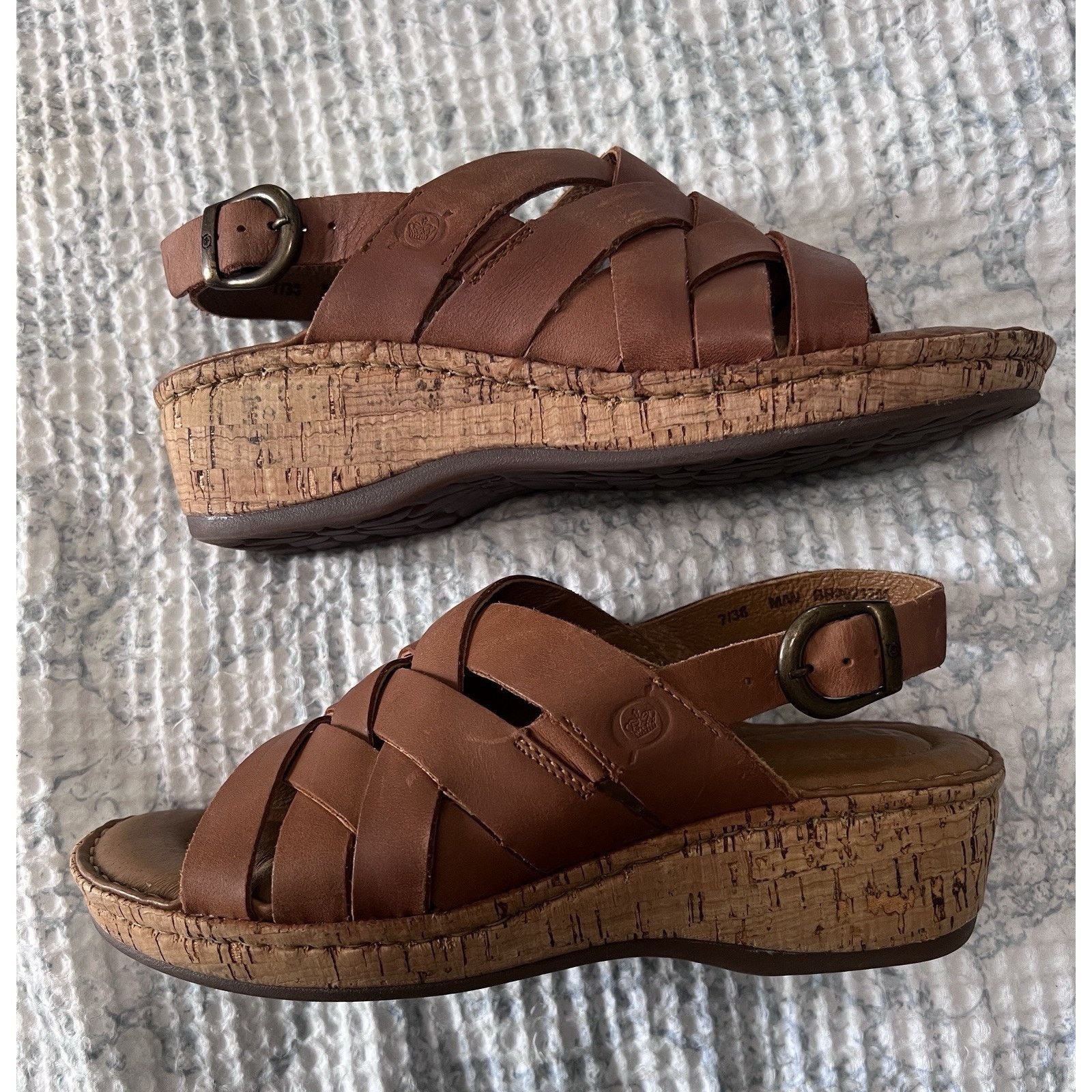 Born Born Cork Platform Laila Brown Leather Woven Wedge 7 EUC Size US 7 / IT 37 - 4 Thumbnail