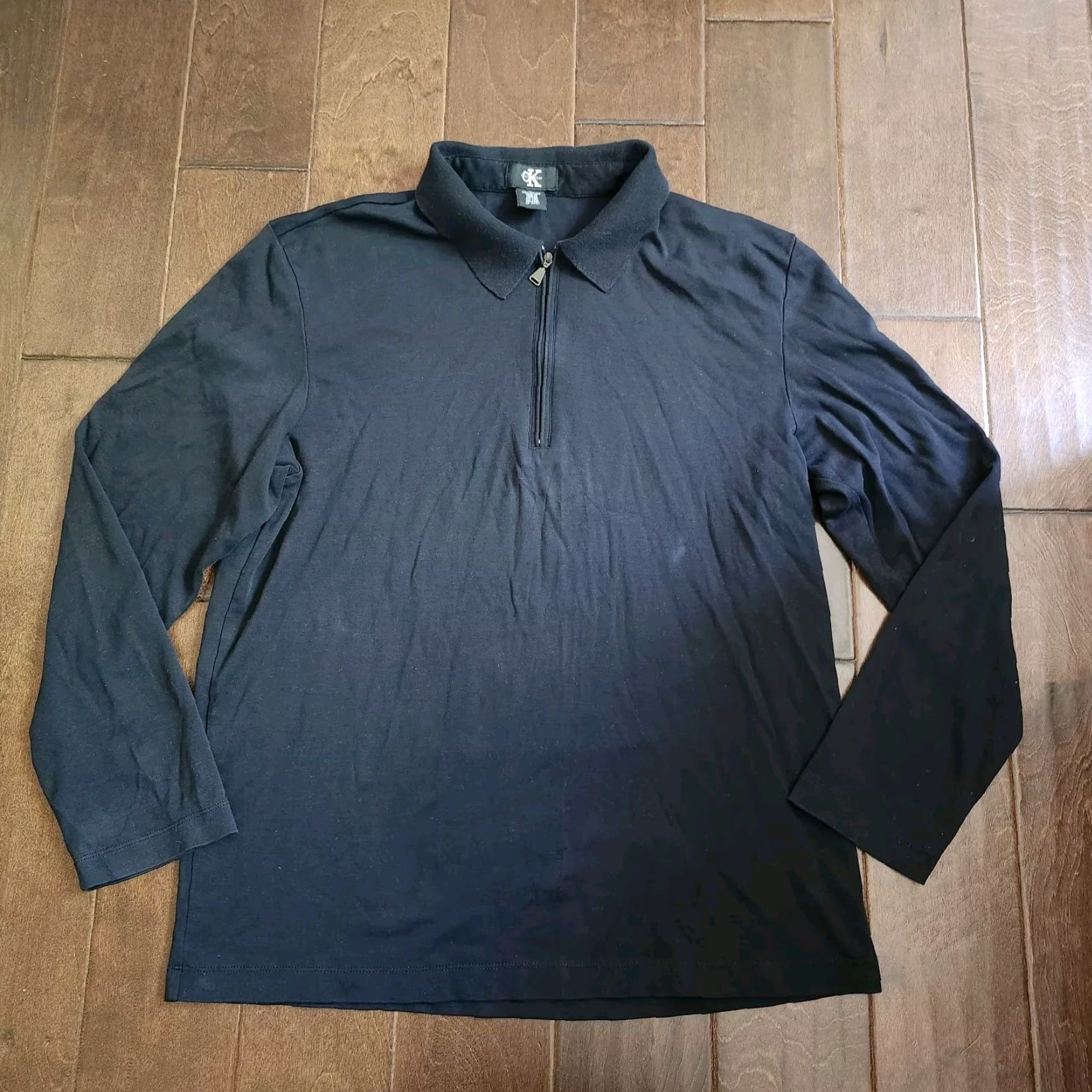 Calvin Klein Calvin Klein Men's Polo Shirt Long Sleeve 1/4 Zip Black Size L - Regular Fit, Cotton, 100% (Minor Stains) Size US L / EU 52-54 / 3 - 2 Thumbnail