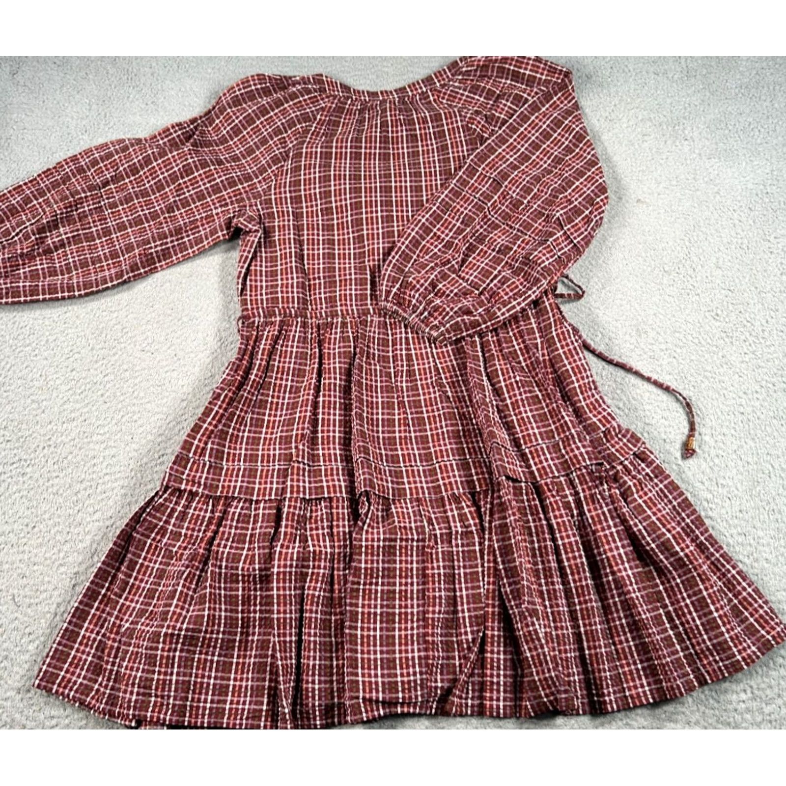 Madewell Madewell Shirt Womens XS Red Mini Plaid Seersucker Wrap Dress Ruffel Comfy Pleated NWT Size XS / US 0-2 / IT 36-38 - 2 Thumbnail