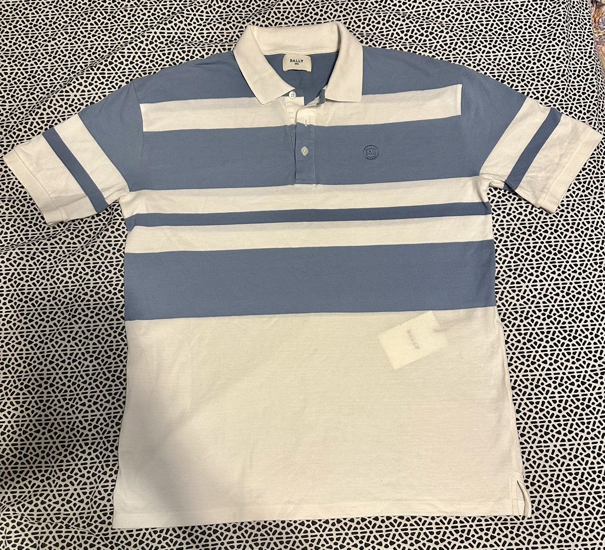 image of Bally Striped Organic Cotton Polo Shirt in Blue/White, Men's (Size Medium)