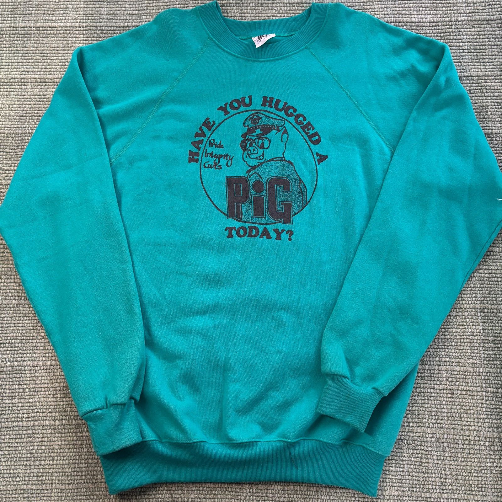 Hanes × Vintage Vintage 80s Have You Hugged A Pig Today Cop Sweatshirt XL Size US XL / EU 56 / 4 - 1 Thumbnail