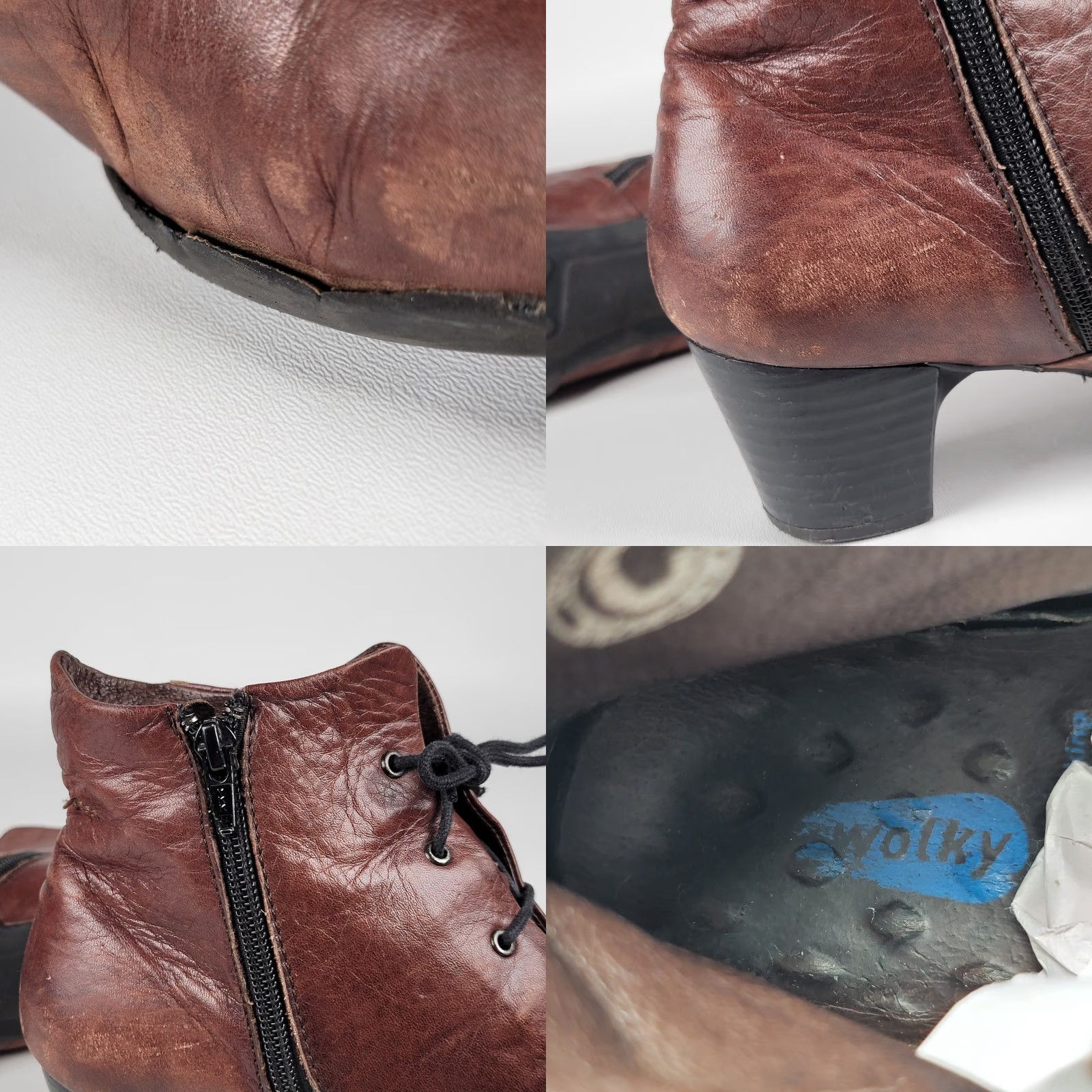 Vintage Wolky Comfort Boots COGNAC Brown LEATHER Jacquerie WOMEN'S Size 39 Boots Ankle Zip Rubber Wedge Round Toe Leather Women Size US 9 / IT 39 - 9 Thumbnail