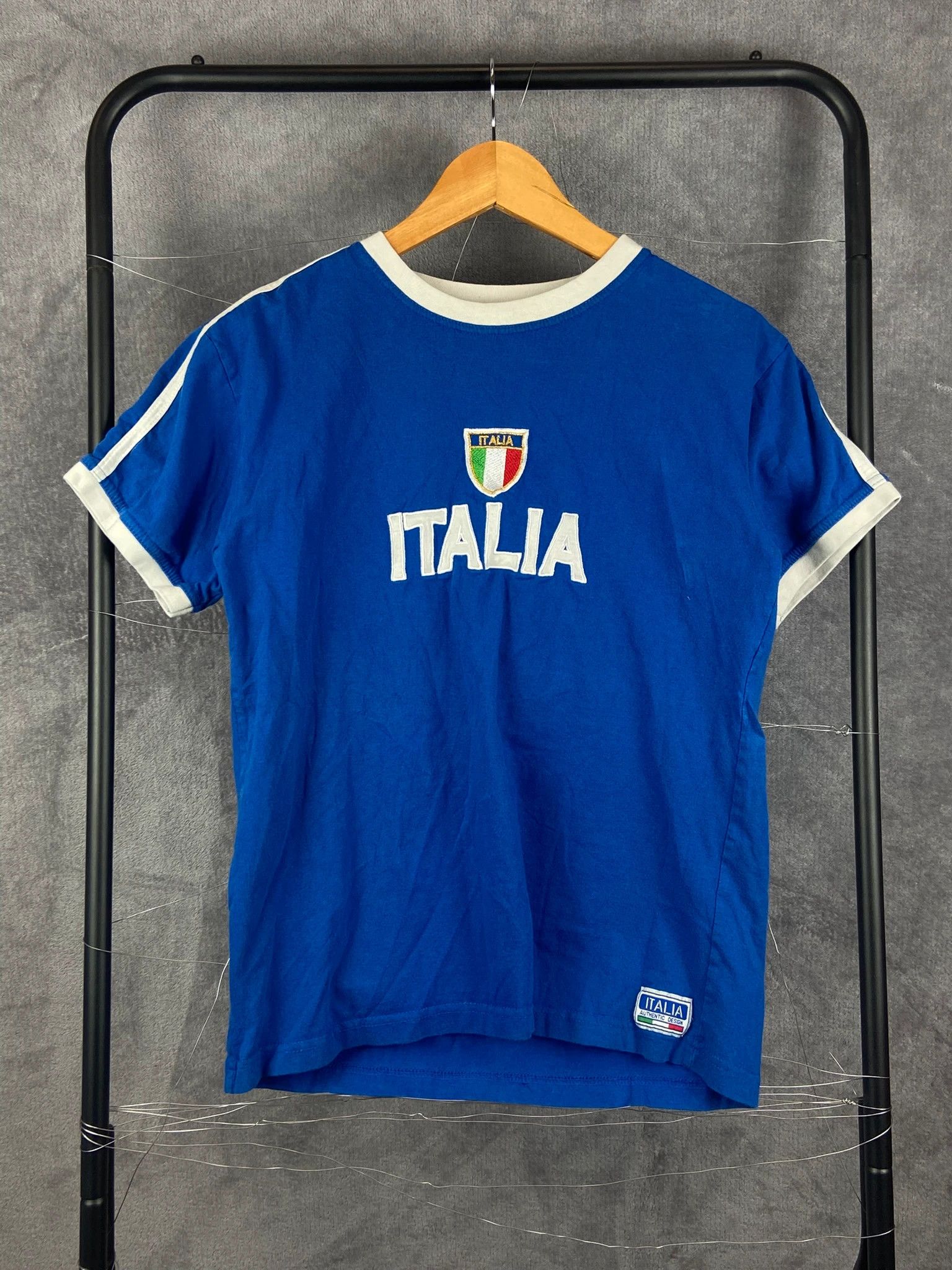 Vintage Italia Embroidered Soccer Tee Blue Retro Style S Size US S / EU 44-46 / 1 - 1 Thumbnail