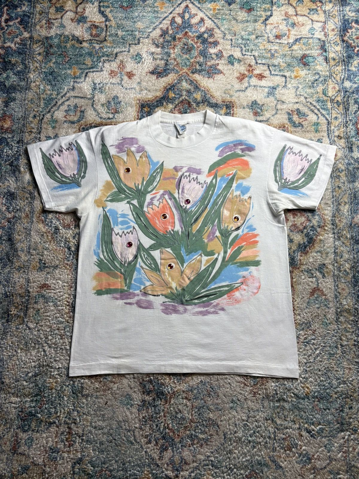 Vintage Vintage Painted Floral Bedazzled T-shirt Size XL Size XL / US 12-14 / IT 48-50 - 1 Thumbnail
