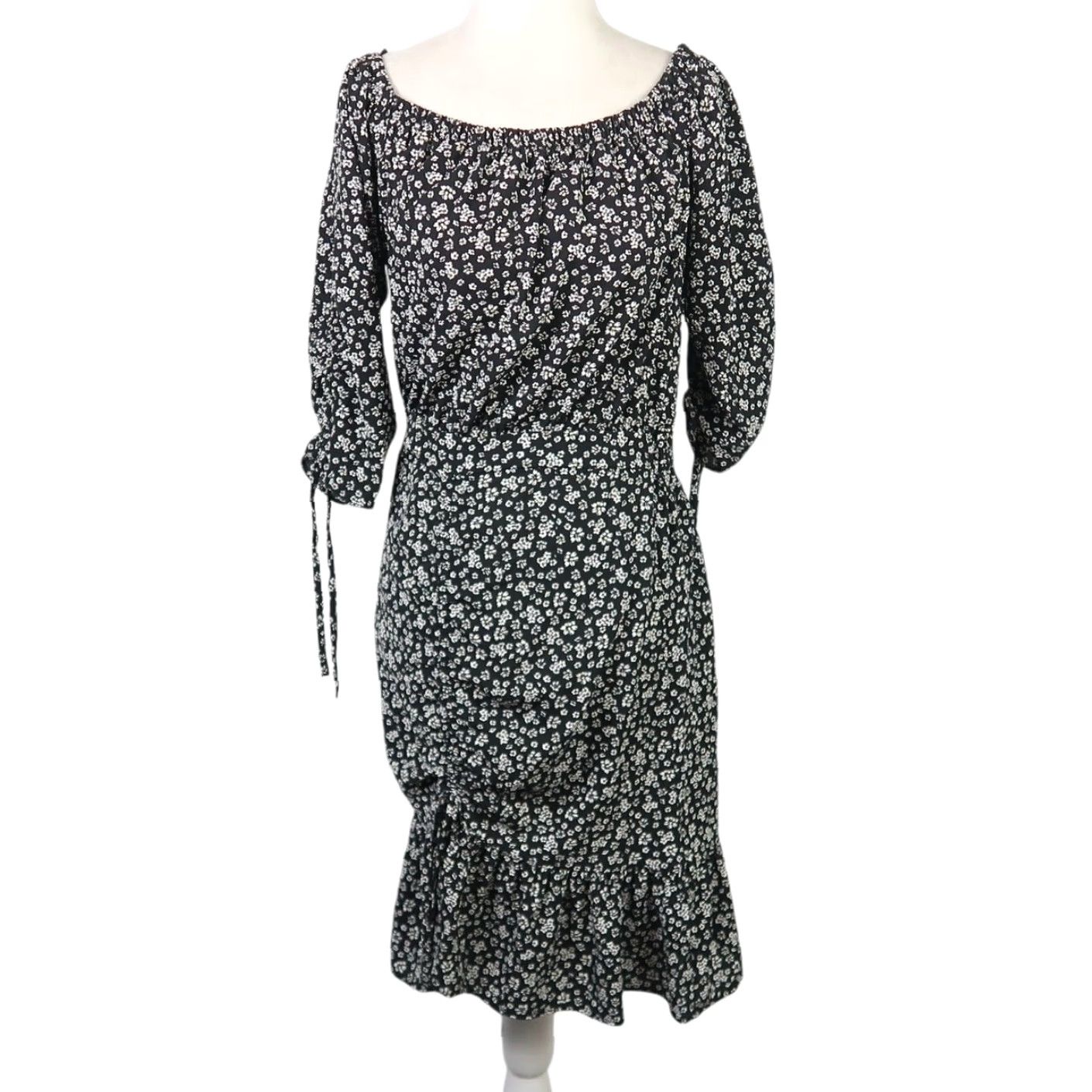 Zara Zara Off the Shoulder Mini Dress Floral Black White Women M Short Casual Spring Summer 36" Length Womens Size M / US 6-8 / IT 42-44 - 2 Thumbnail