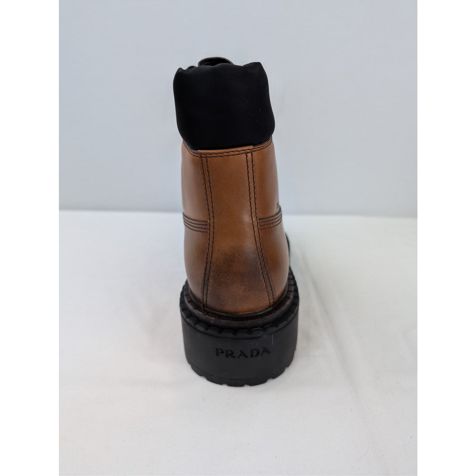Prada o1rshd1 Leather and recycled nylon ankle boots Cognac Size US 9.5 / EU 42-43 - 16 Thumbnail