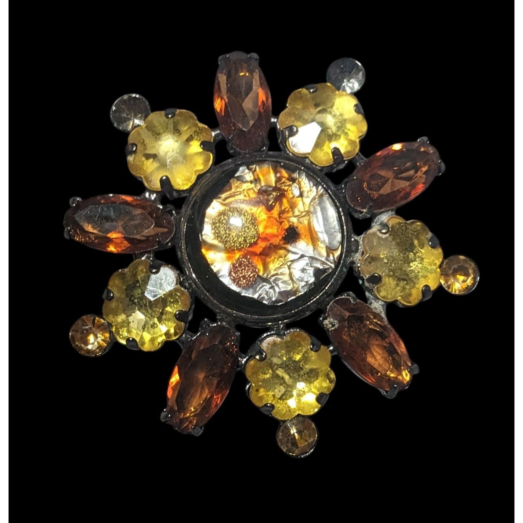 Other Vintage Unique Art Glass Floral Gemmed Brooch Size ONE SIZE - 3 Thumbnail
