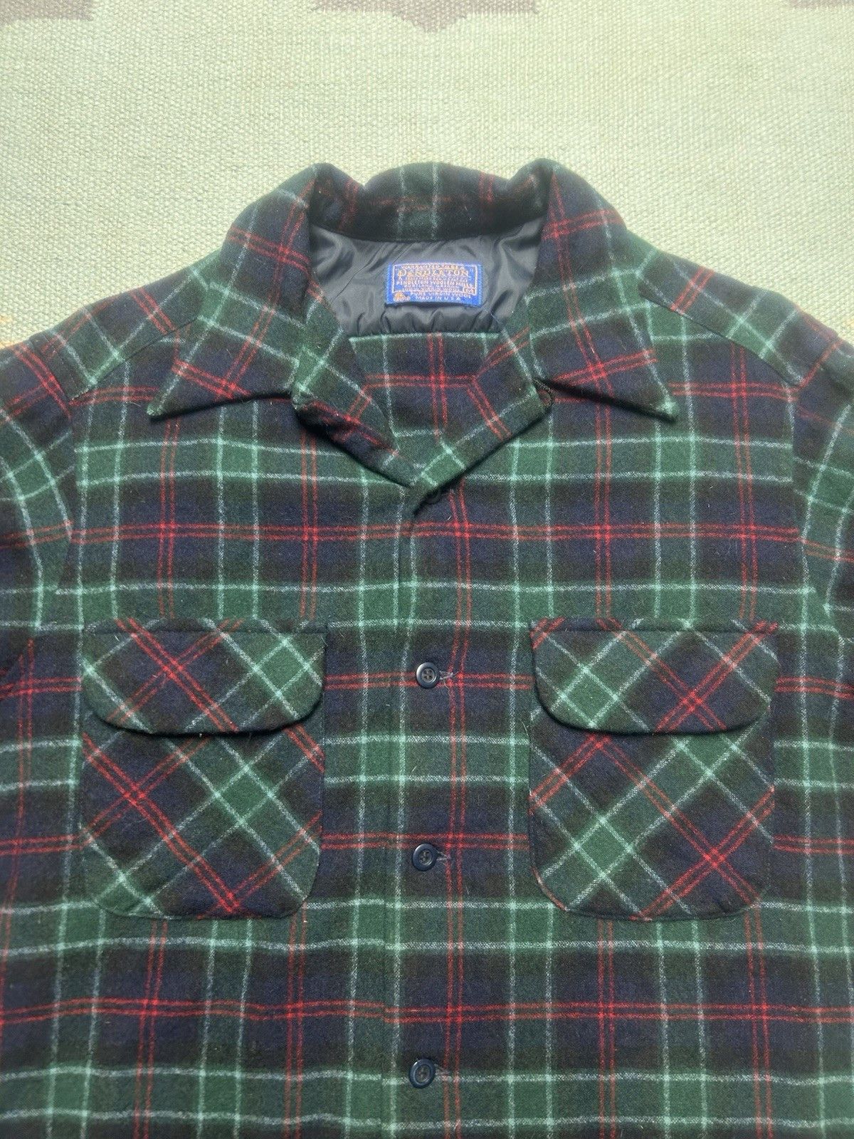 Vintage 60s Pendleton wool board shirt loop collar plaid M