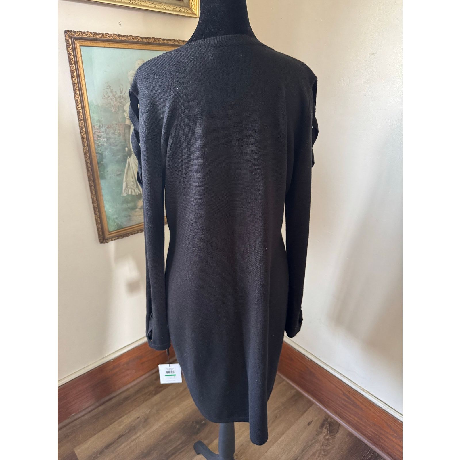 Calvin Klein NWT Calvin Klein Black Sweater Dress L Lace Up Sleeve Size L / US 10 / IT 46 - 2 Thumbnail